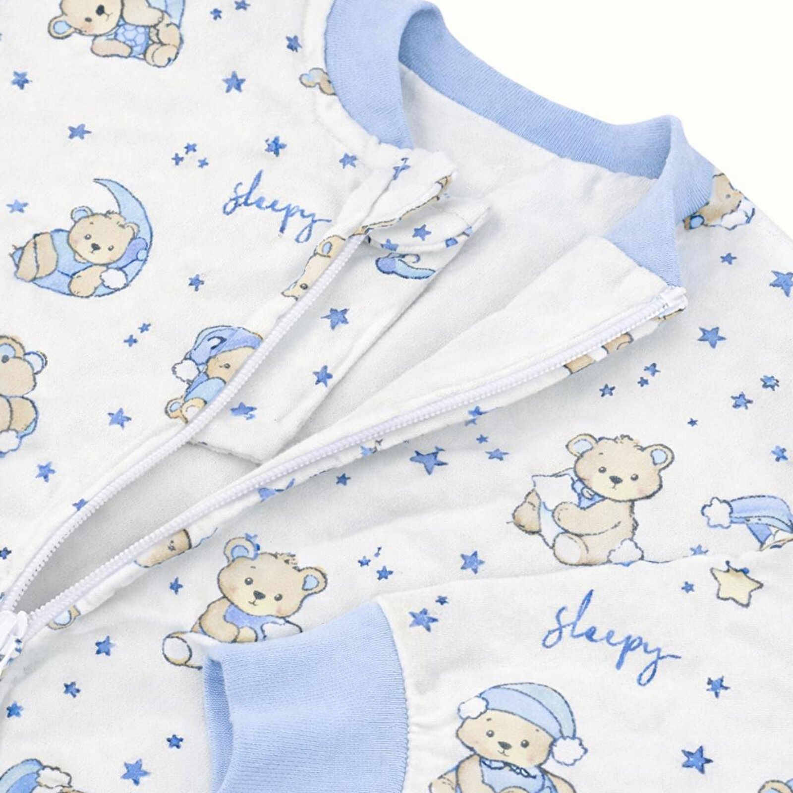 Erkek Bebek Uyku Tulumu Hayvan Baskılı Fermuarlı Bisiklet Yaka Uzun Paça Uzun Kol