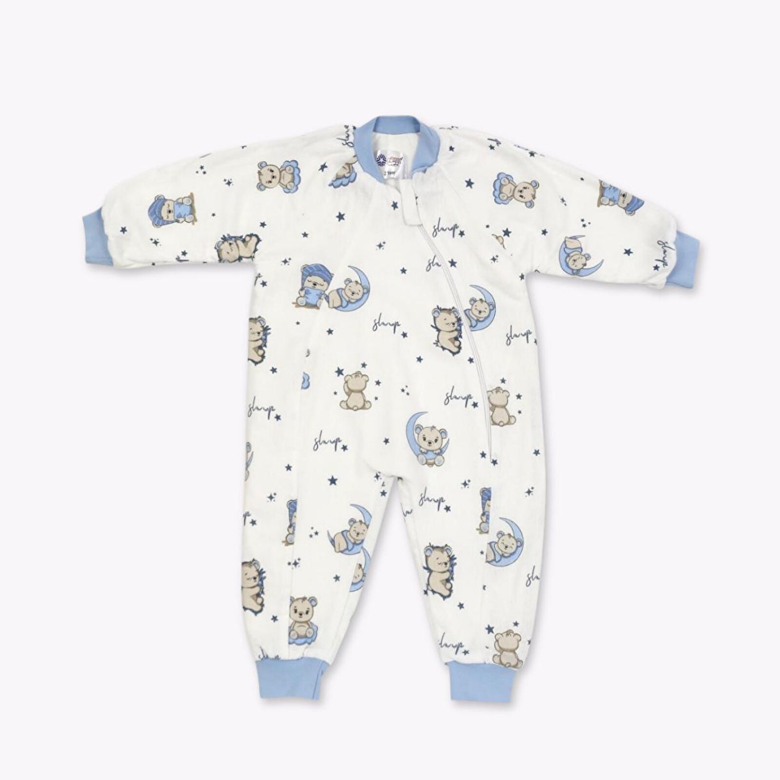 Erkek Bebek Uyku Tulumu Hayvan Baskılı Fermuarlı Bisiklet Yaka Uzun Paça Uzun Kol