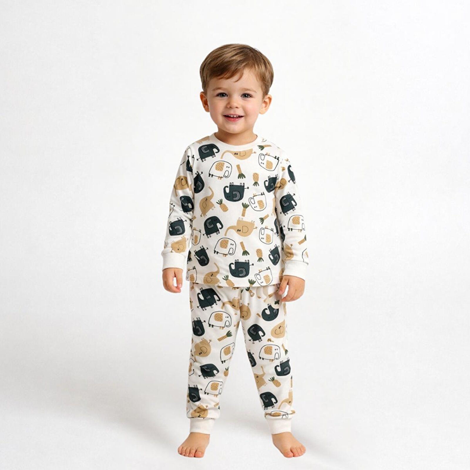 Erkek Bebek Uzun Kol Pijama Takımı Bisiklet Yaka Uzun Paça Uzun Kol