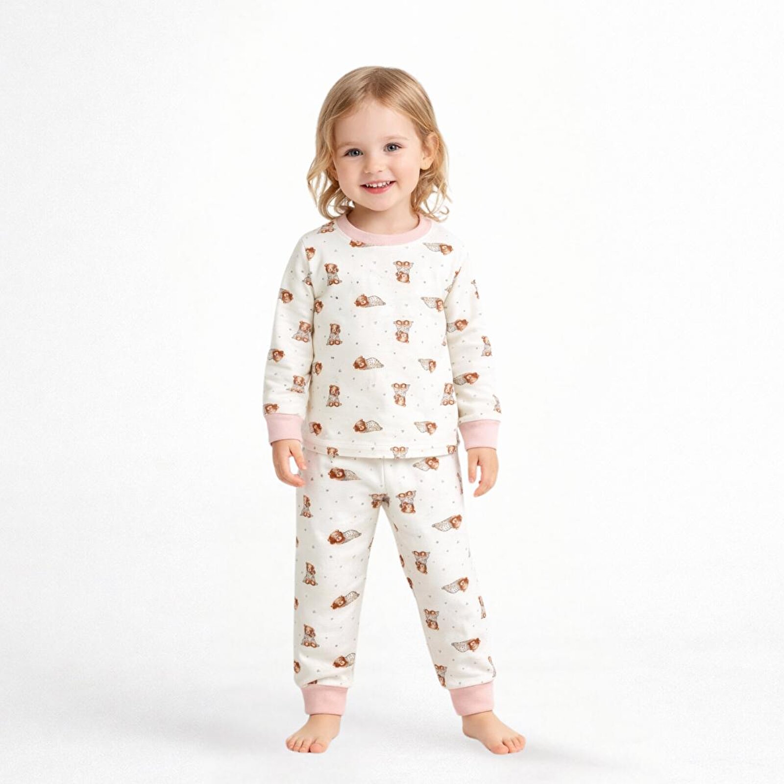 Kız Bebek Uzun Kol Pijama Takımı Bisiklet Yaka Uzun Paça Uzun Kol