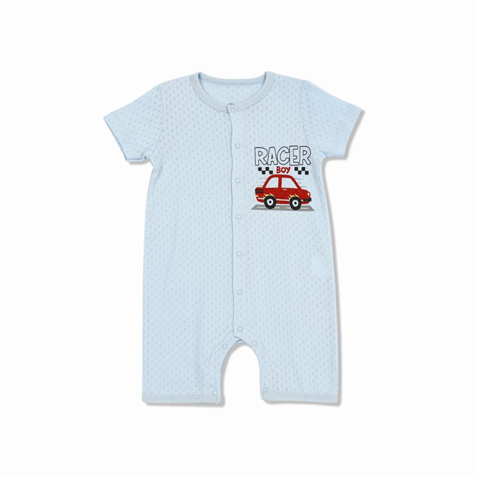 Erkek Bebek Jakarlı Kısa Tulum, Çıtçıtlı, Bisiklet Yaka, Kısa Paça, Kısa Kol