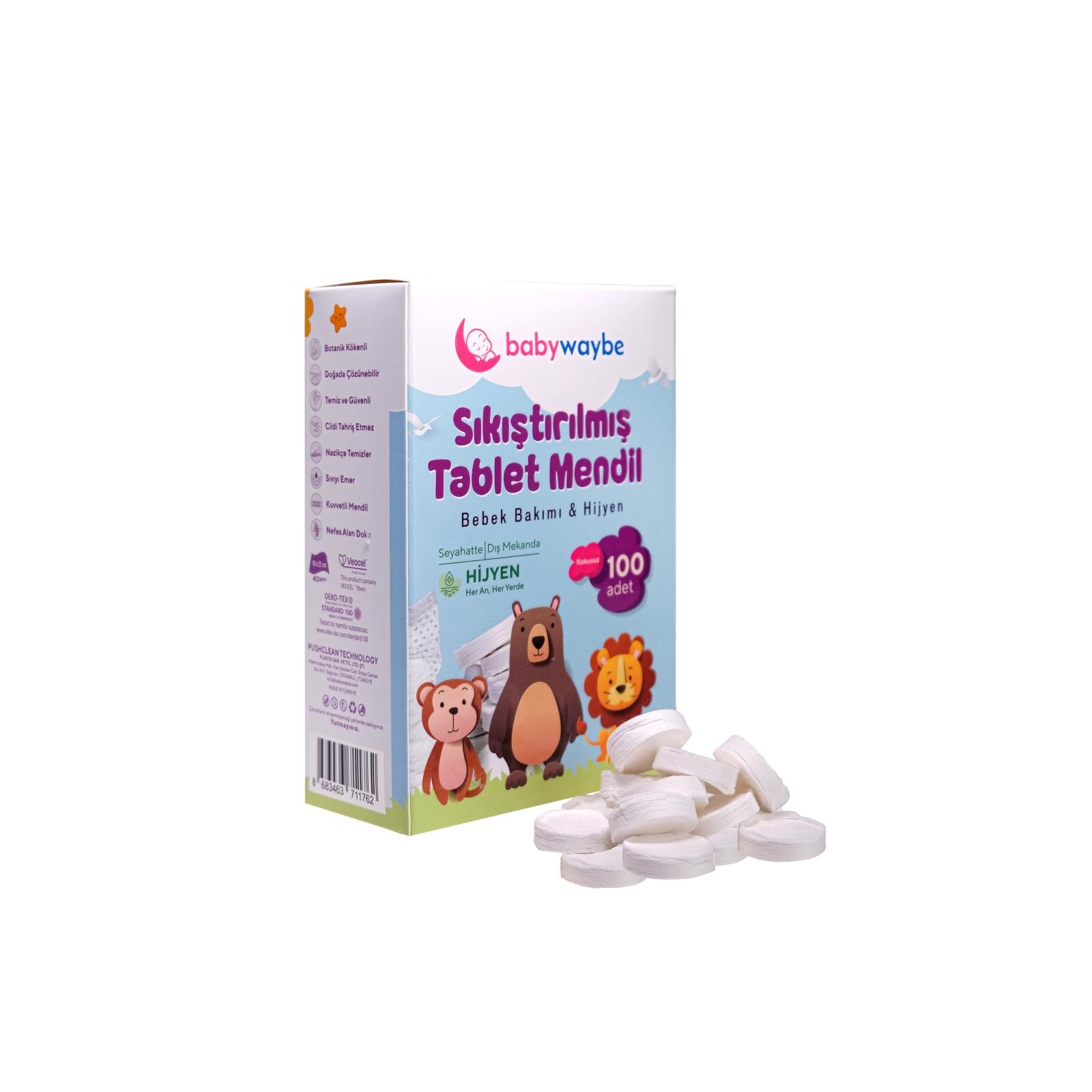 Organik Bebek Mendili %100 Doğal Sıkıştırılmış Tablet Mendil 100 Adet