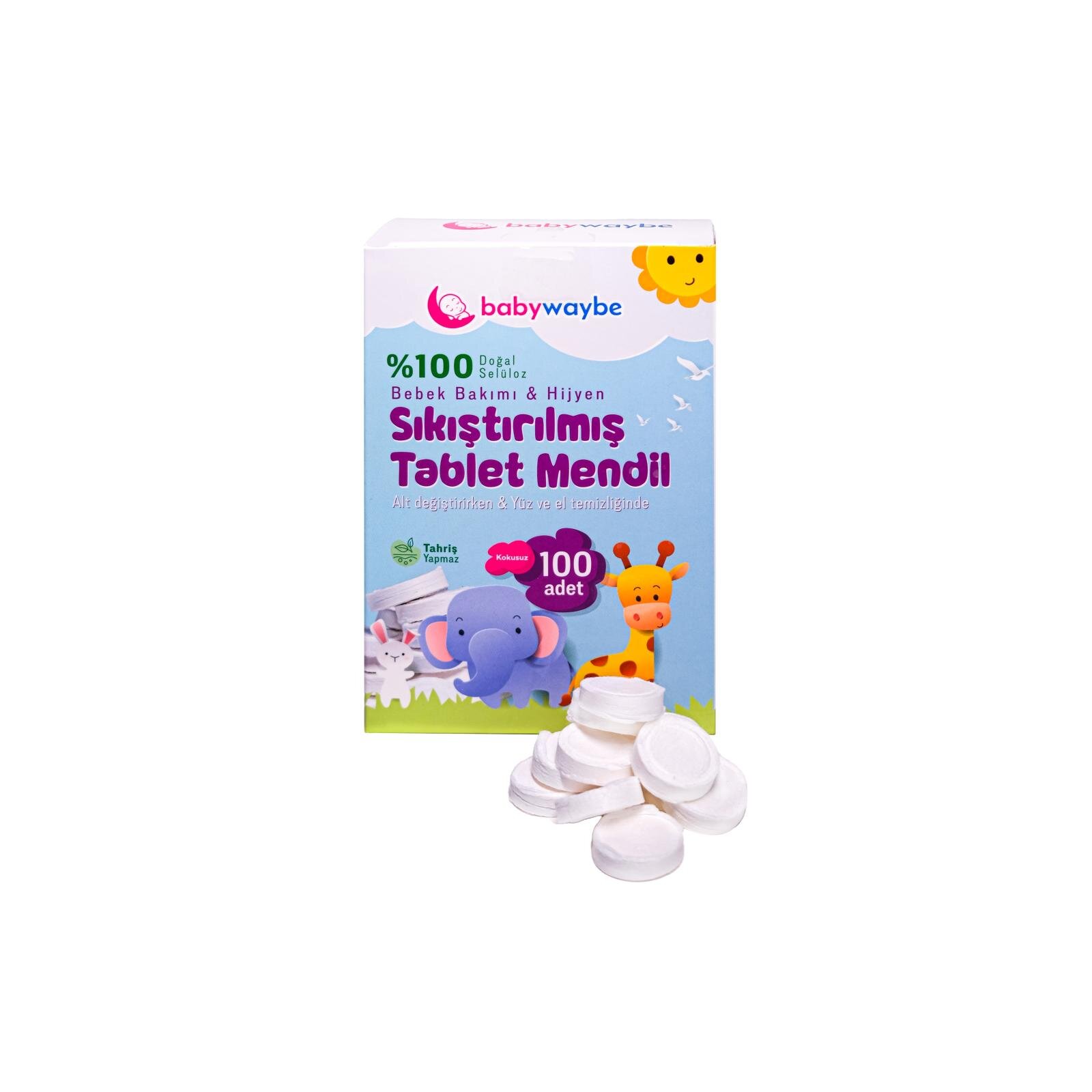 Organik Bebek Mendili %100 Doğal Sıkıştırılmış Tablet Mendil 100 Adet