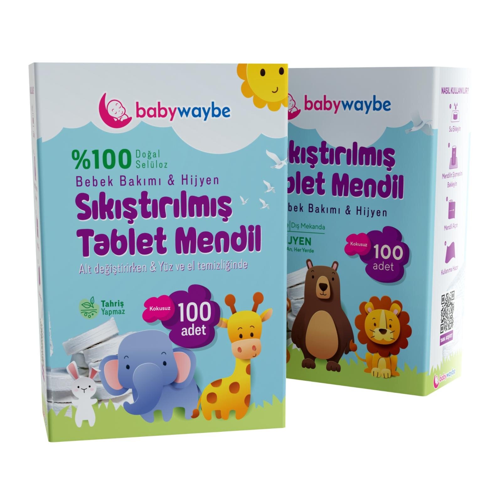 Organik Bebek Mendili %100 Doğal Sıkıştırılmış Tablet Mendil 100 Adet
