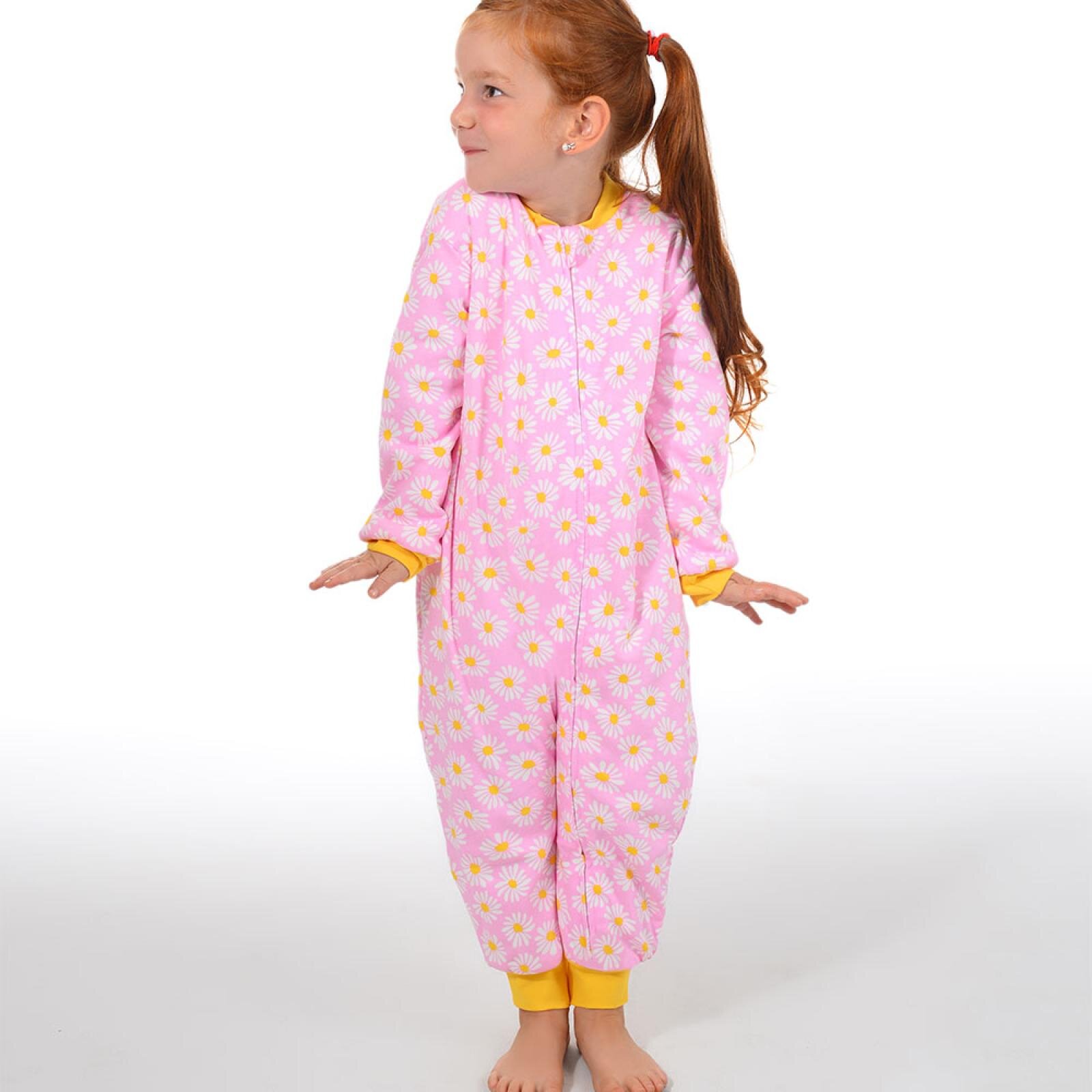 Kız Papatya Desen Uyku Tulumu Fermuarlı 1TOG Bisiklet Yaka Ribanalı Paça Uzun Kol