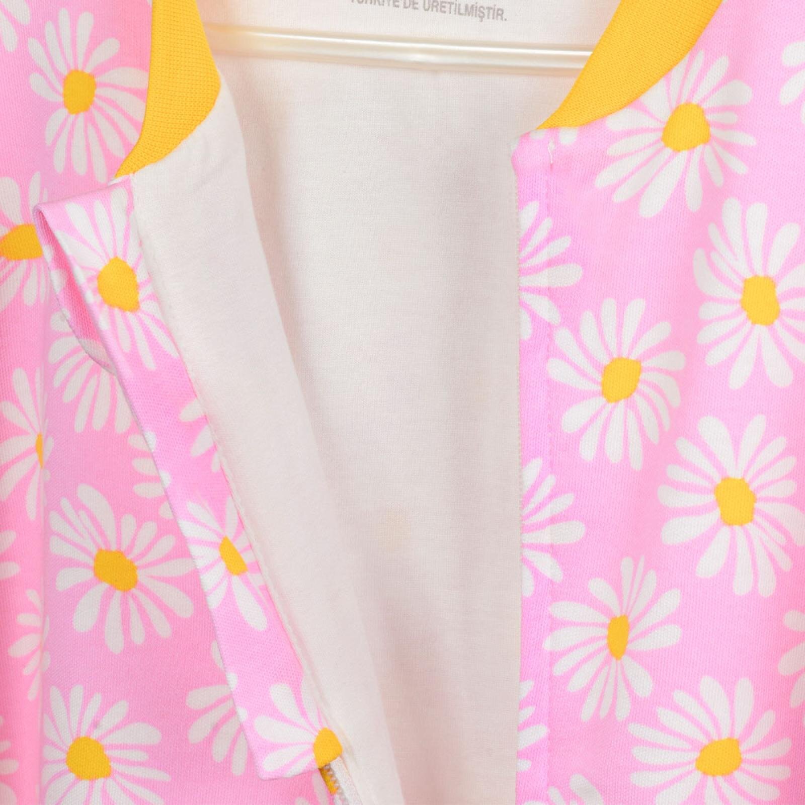 Kız Papatya Desen Uyku Tulumu Fermuarlı 1TOG Bisiklet Yaka Ribanalı Paça Uzun Kol