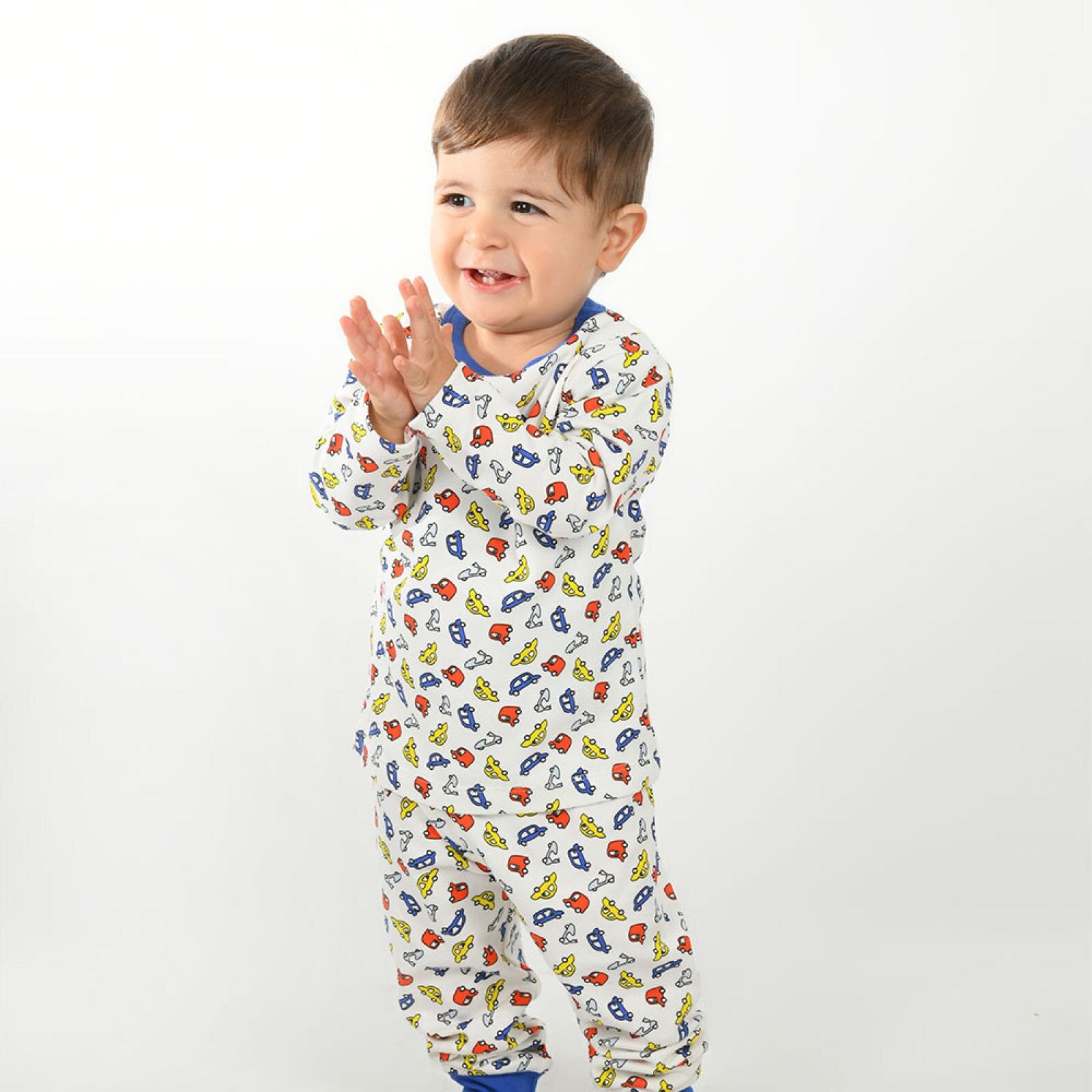 Erkek Araba Desen Çocuk Pijama Takımı Yaka Ribanalı Paça Uzun Kol Erkek Araba Desen Çocuk Pijama Takımı Yaka Ribanalı Paça Uzun Kol