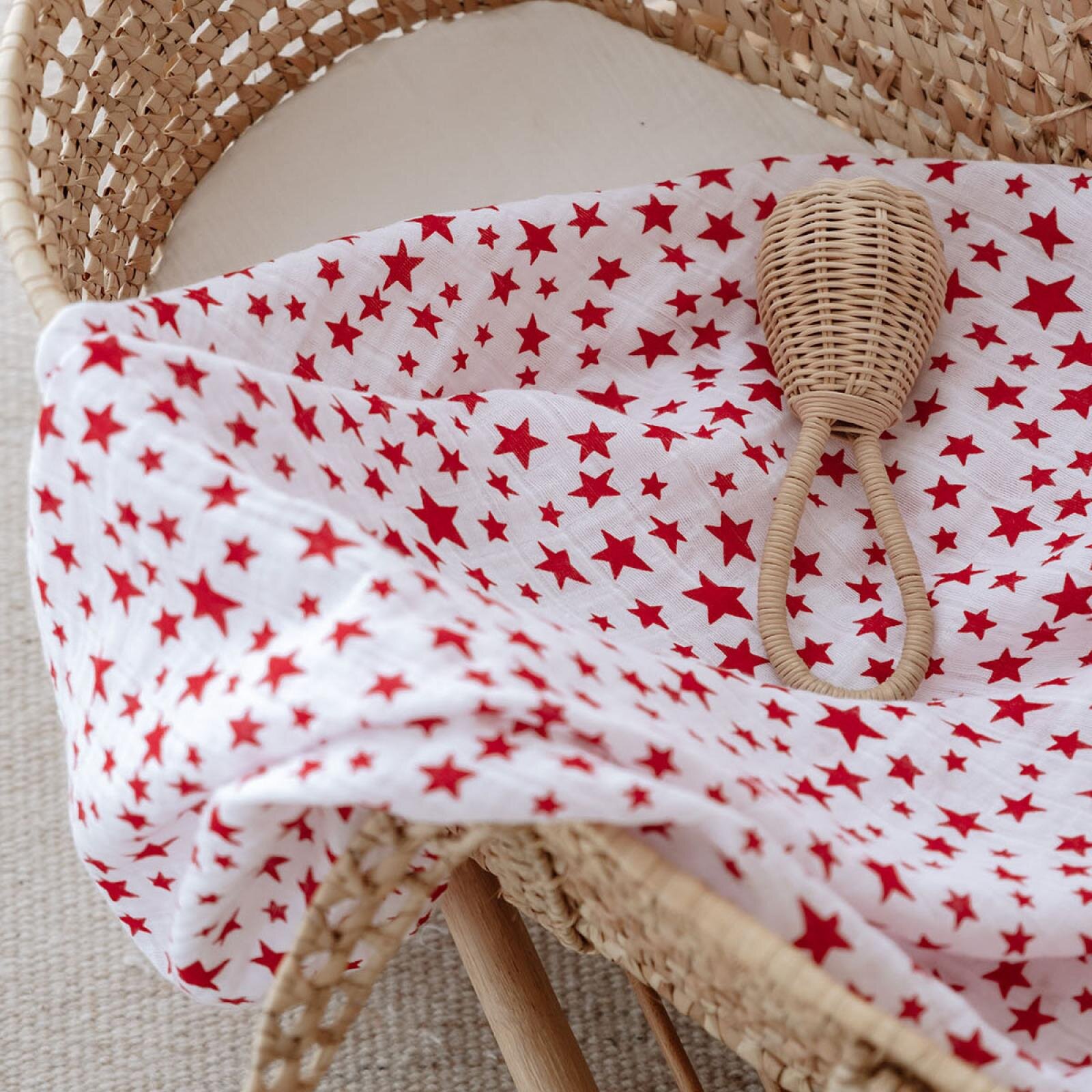  %100 Pamuk 100x110 Müslin Battaniye Kırmızı Yıldız 