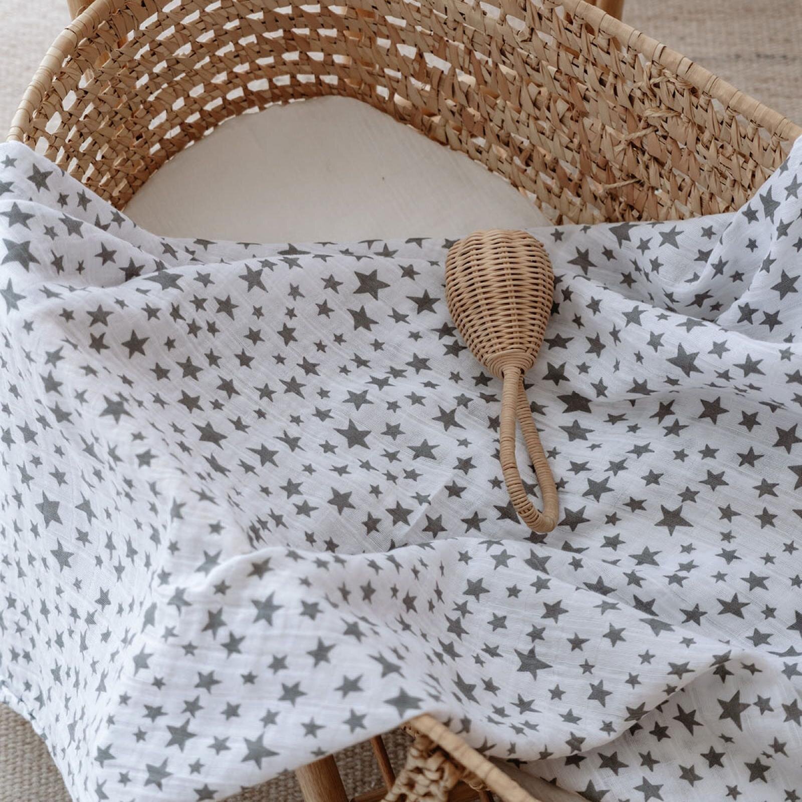  %100 Pamuk 100x110 Müslin Battaniye Gri Yıldız 