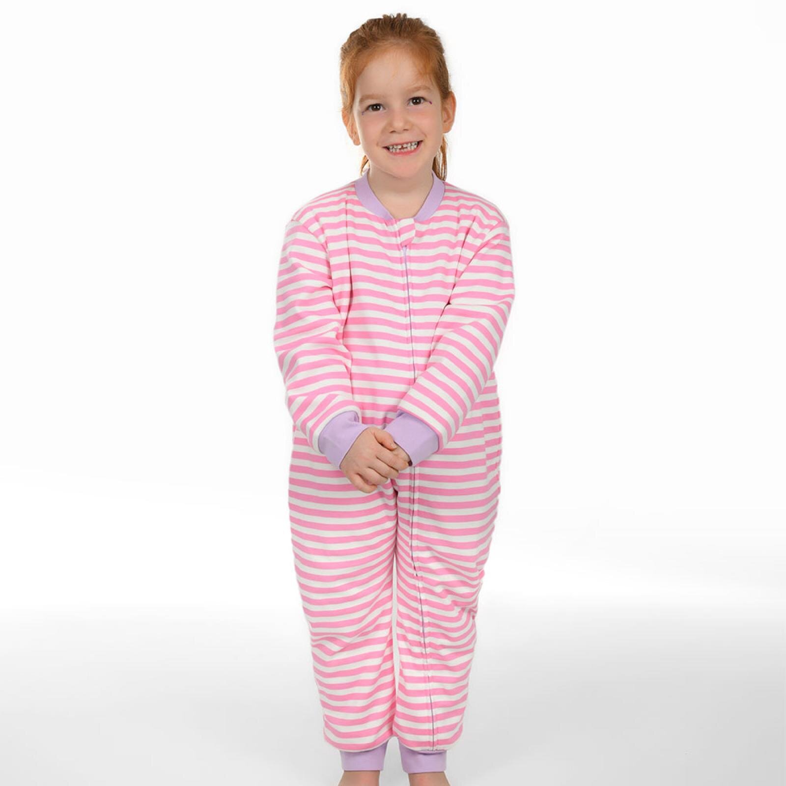 Kız  Çizgi Desen Uyku Tulumu Fermuarlı 1TOG Bisiklet Yaka Ribanalı Paça Uzun Kol