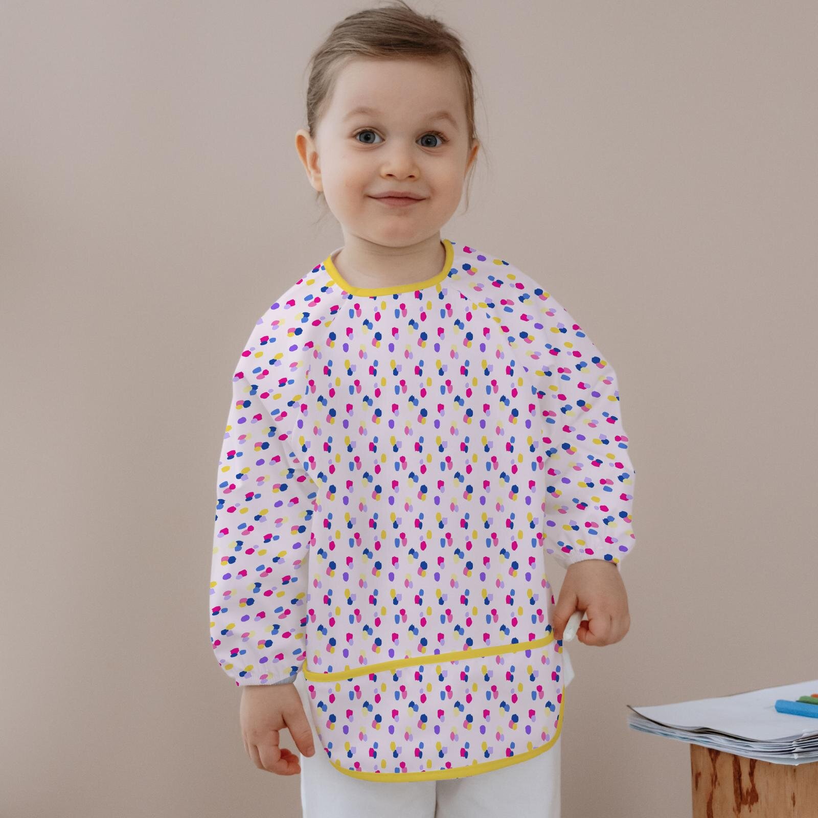 Uzun Kollu Mama ve Faaliyet Önlüğü, Aktivite ve Boyama Önlüğü, Renkli Noktalar Desen