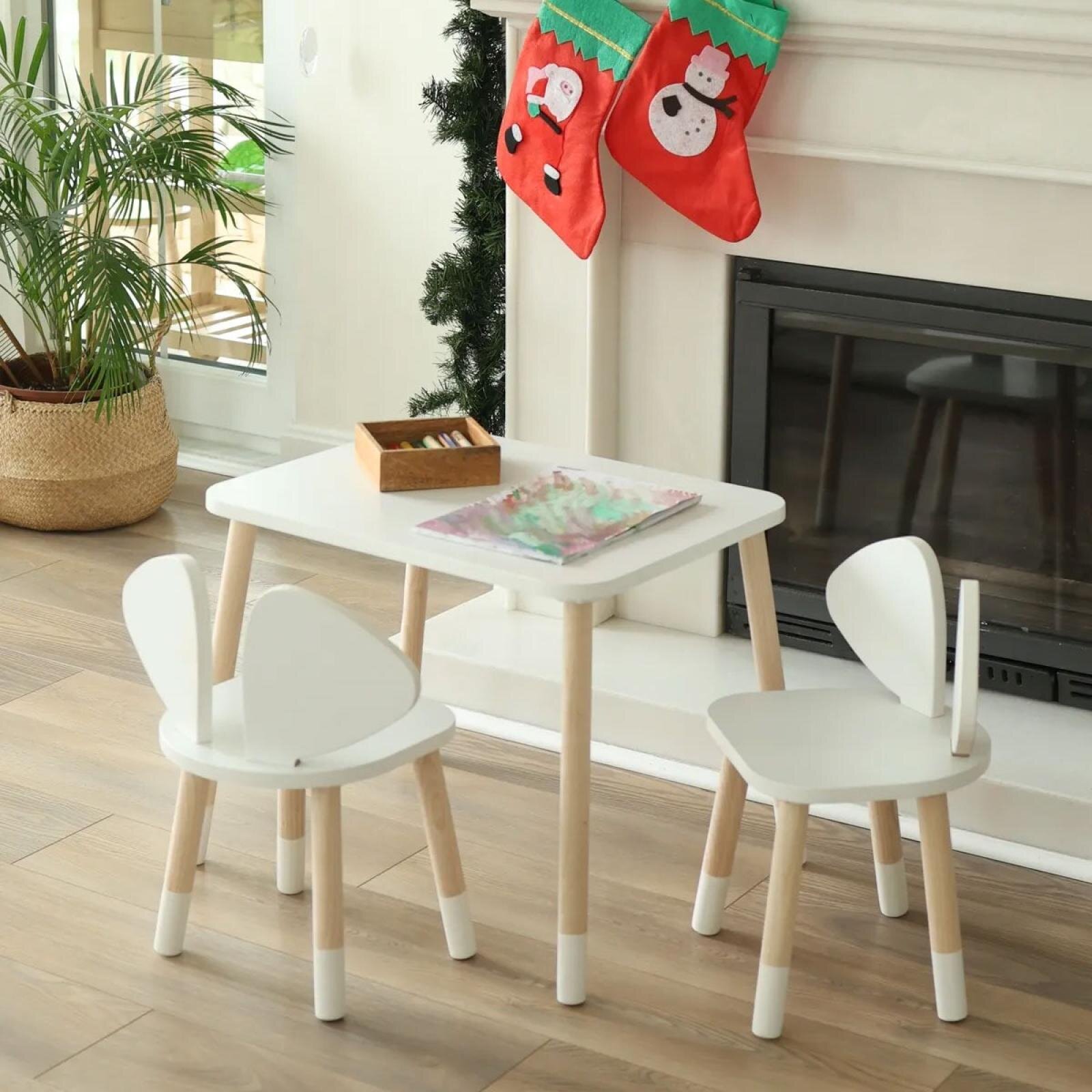 White Mickey Fare 1 Masa + 2 Sandalye  (Çocuklar için Yaz-Sil Montessori Aktivite ve Etkinlik Masa Sandalye Takımı)