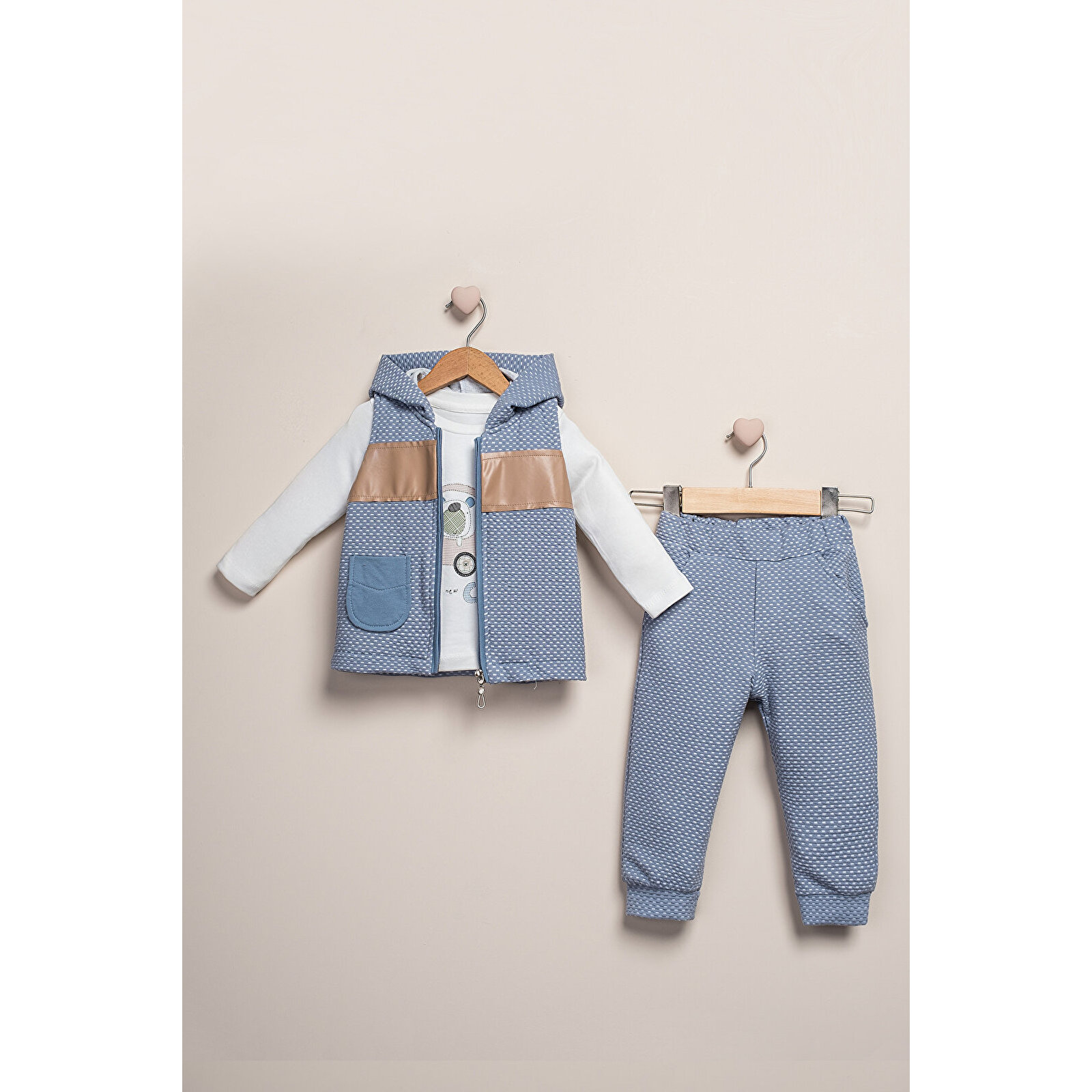 Kapüşonlu Yelekli 3'lü Takım