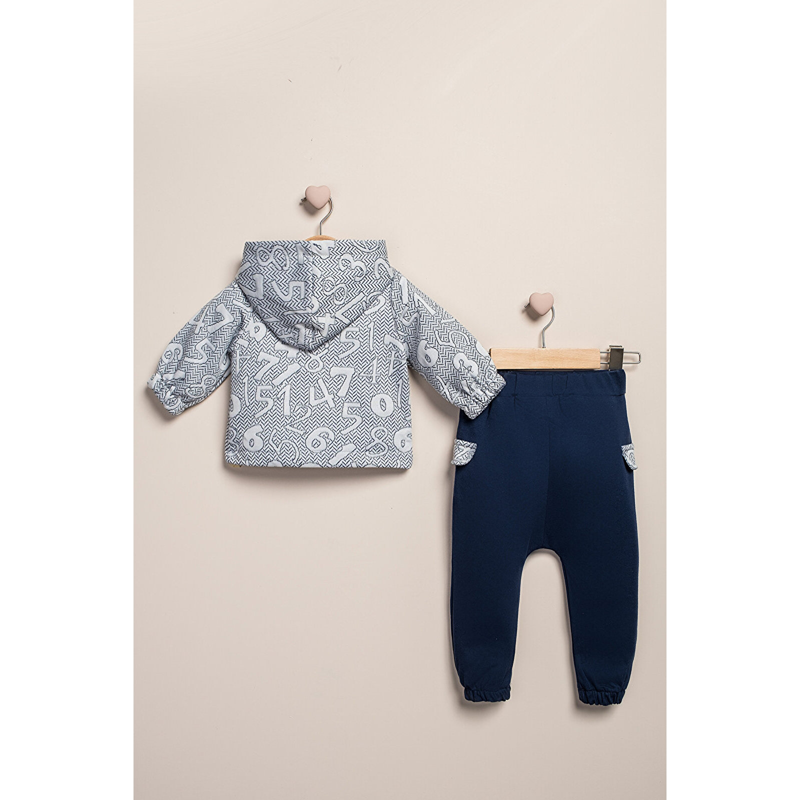 Kapüşonlu Hırka Sayı Baskılı 3'Lü Takım