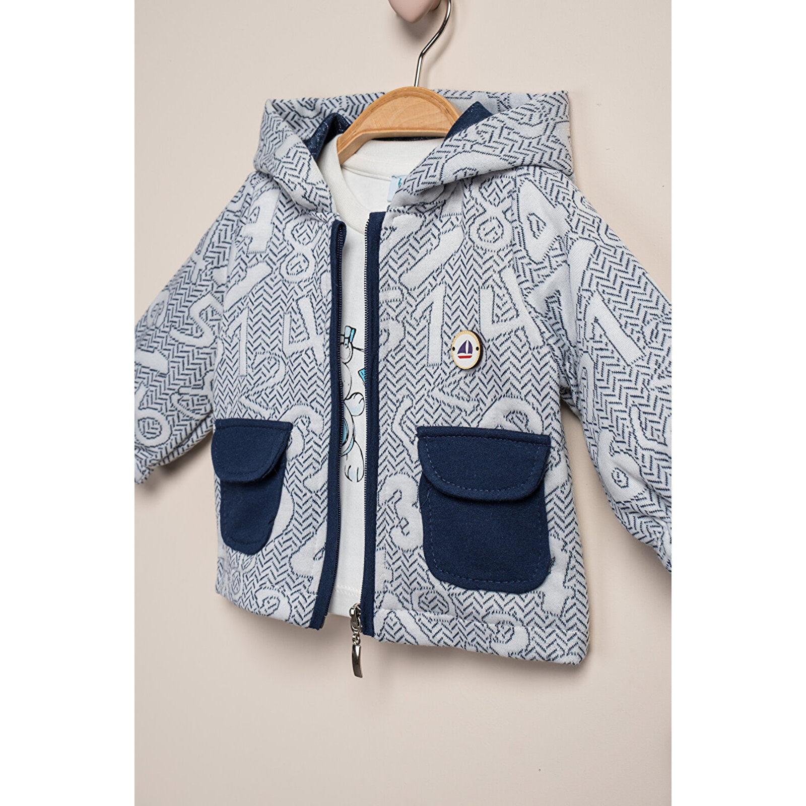 Kapüşonlu Hırka Sayı Baskılı 3'Lü Takım