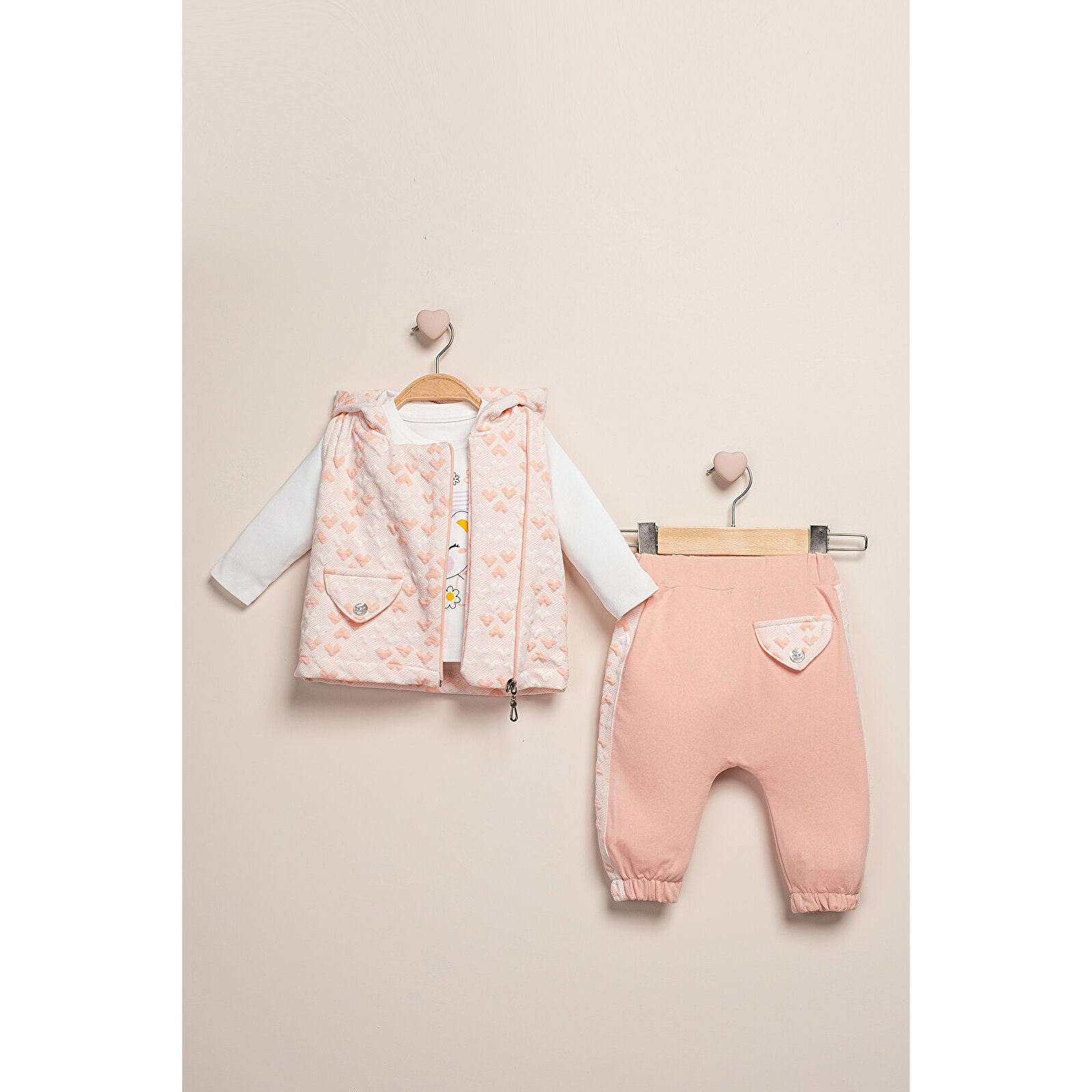 Yelekli Kalp Desen 3'Lü Takım