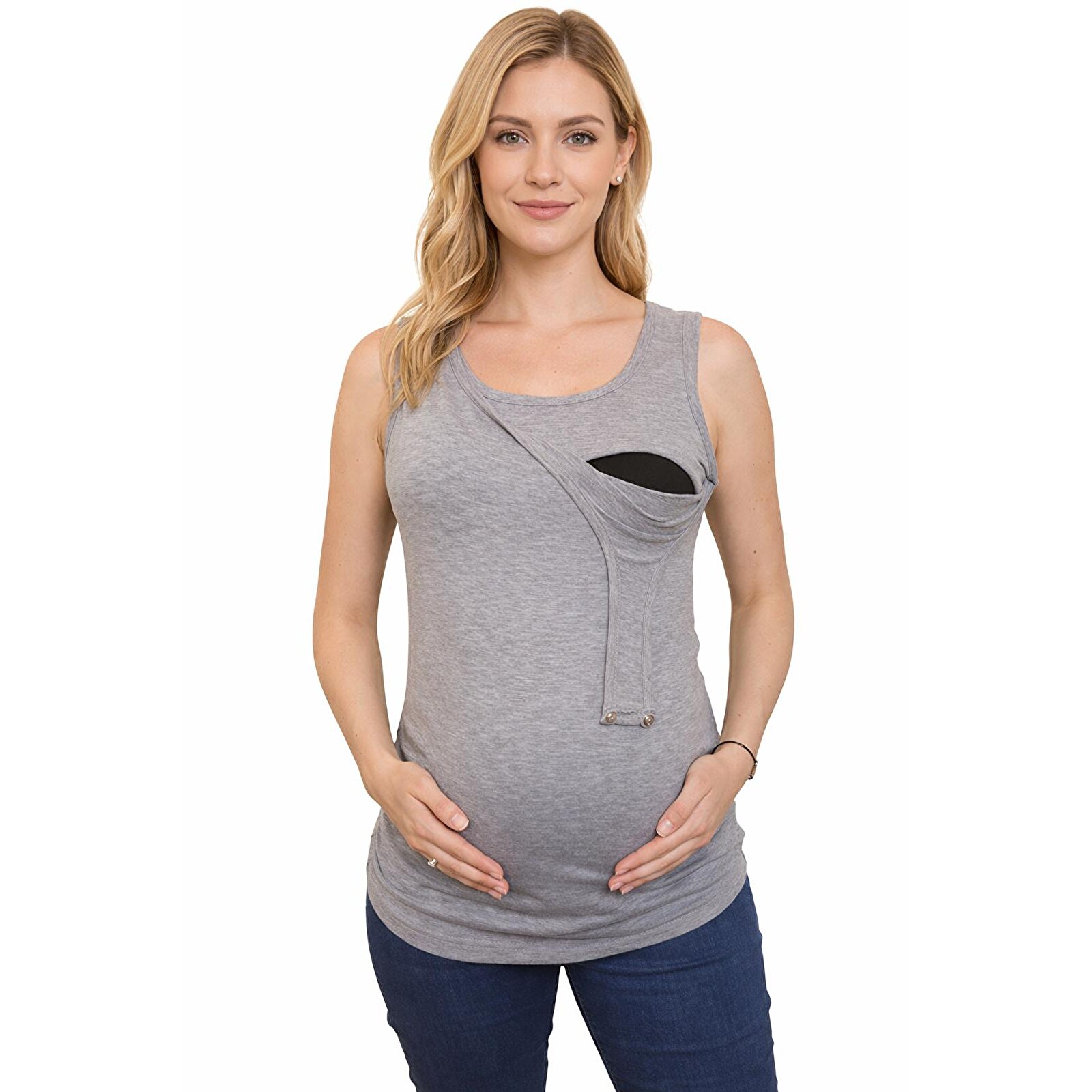 GRİ Bisiklet Yaka Kolsuz Kadın Emzirme Atlet