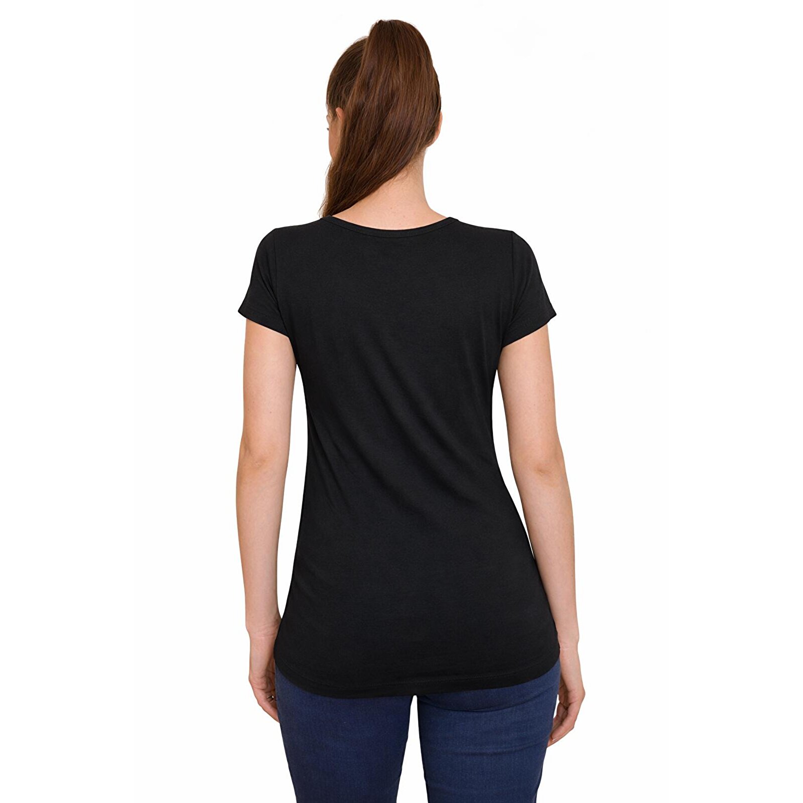 Siyah Bisiklet Yaka Kısa Kollu Kadın Hamile Tişört