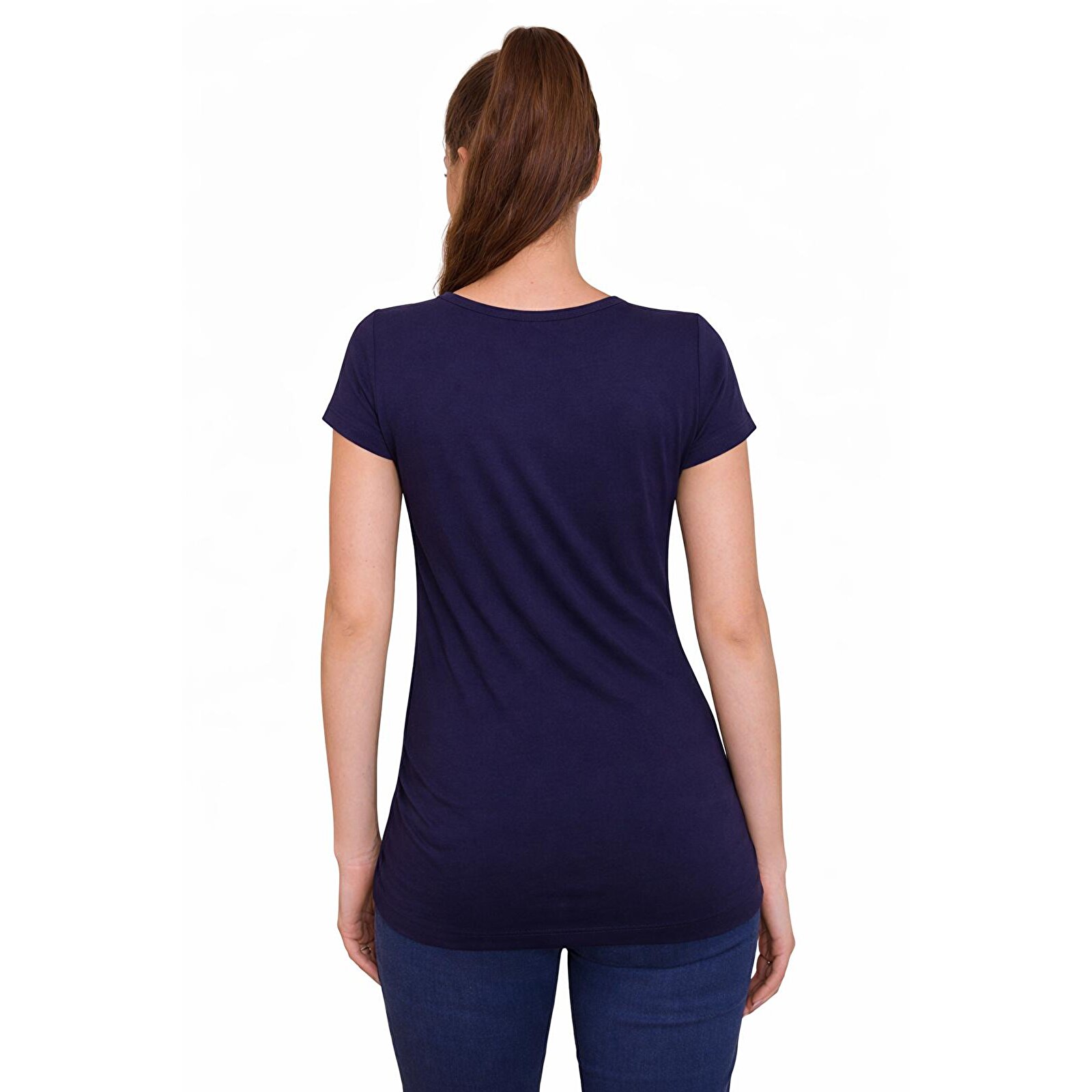 Lacivert Bisiklet Yaka Kısa Kollu Kadın Hamile Tişört