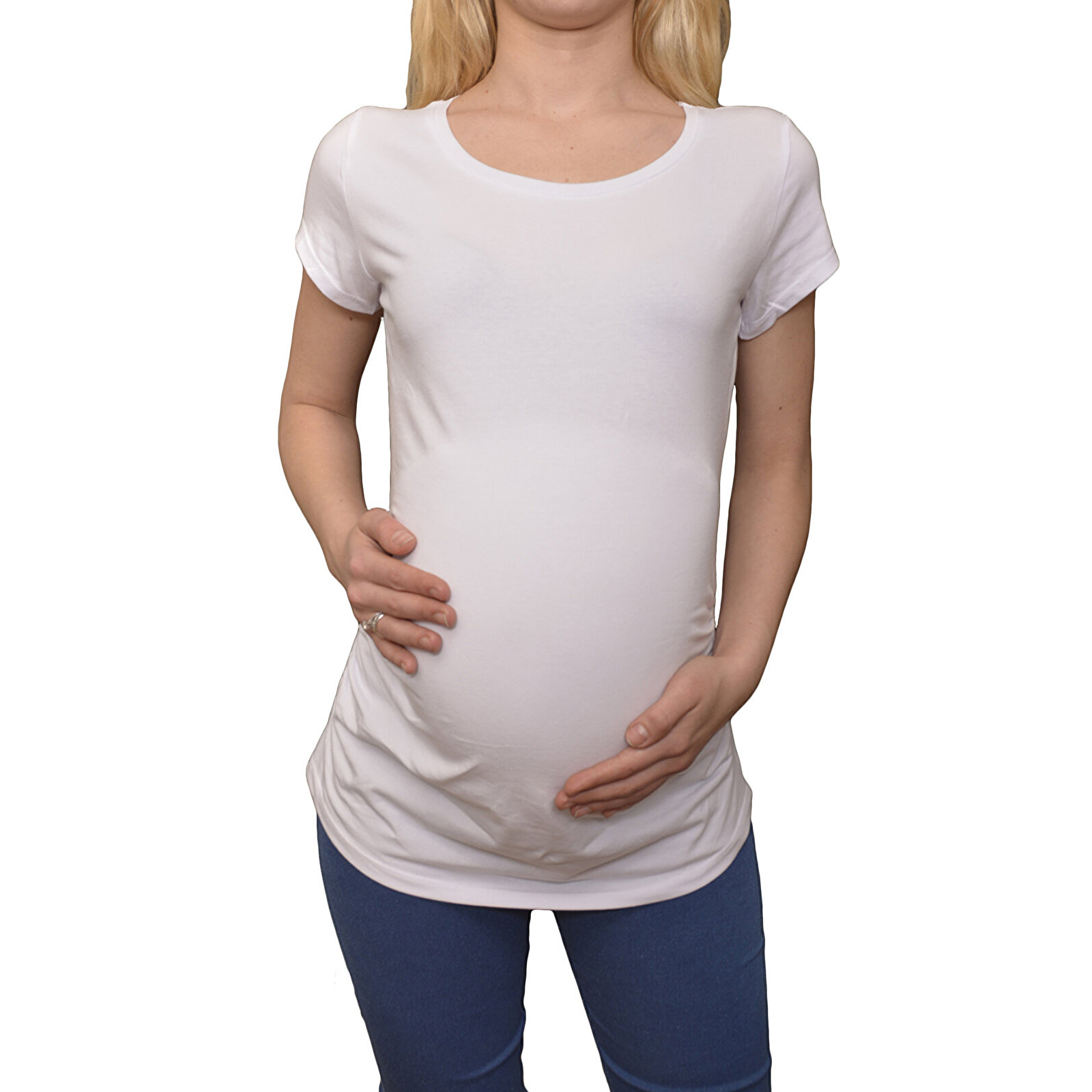 Beyaz Bisiklet Yaka Kısa Kollu Kadın Hamile Tişört Beyaz Bisiklet Yaka Kısa Kollu Kadın Hamile Tişört