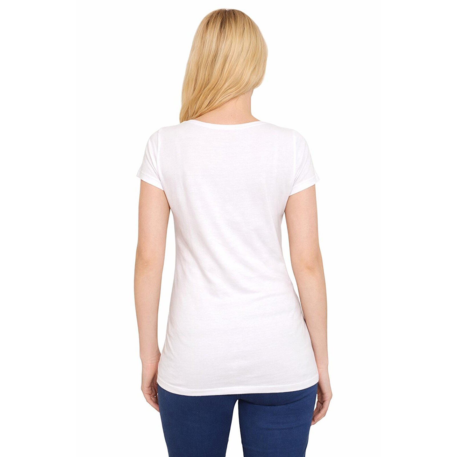 Beyaz Bisiklet Yaka Kısa Kollu Kadın Hamile Tişört