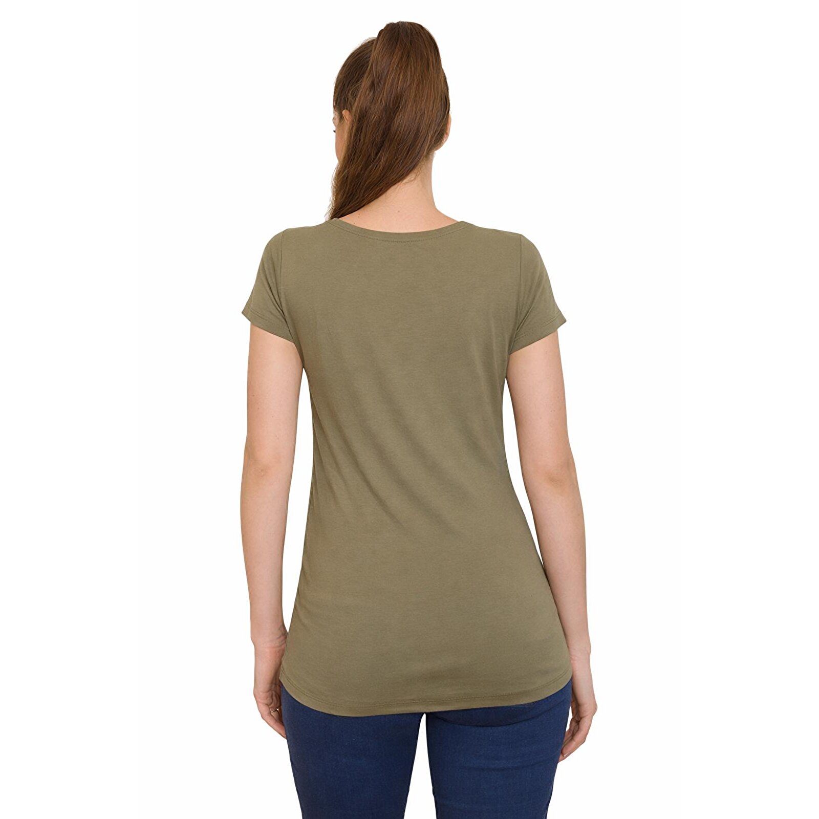 Haki Bisiklet Yaka Kısa Kollu Kadın Hamile Tişört