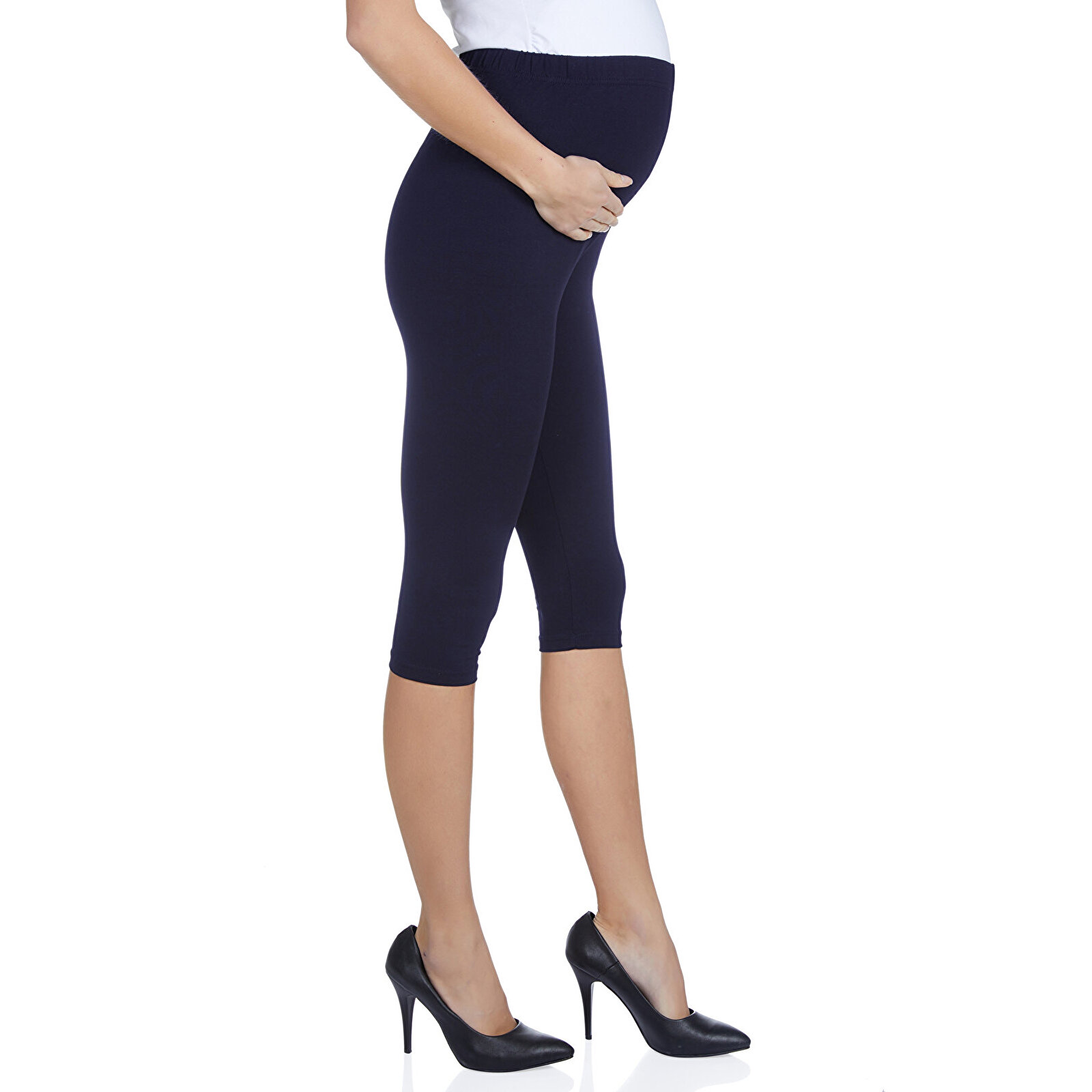 Lacivert Beli Ayarlamalı Kadın Diz Altı Hamile Tayt