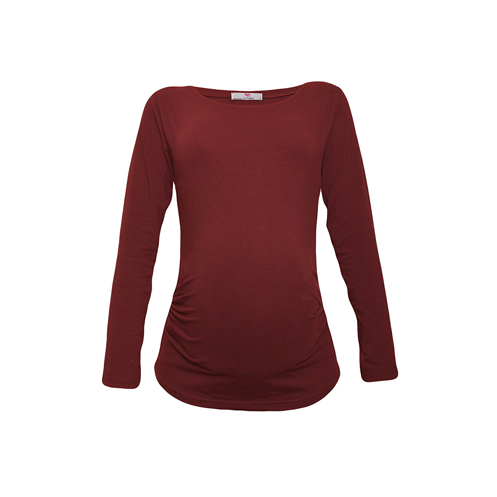 Bordo Bisiklet Yaka Uzun Kollu Kadın Hamile Tişört