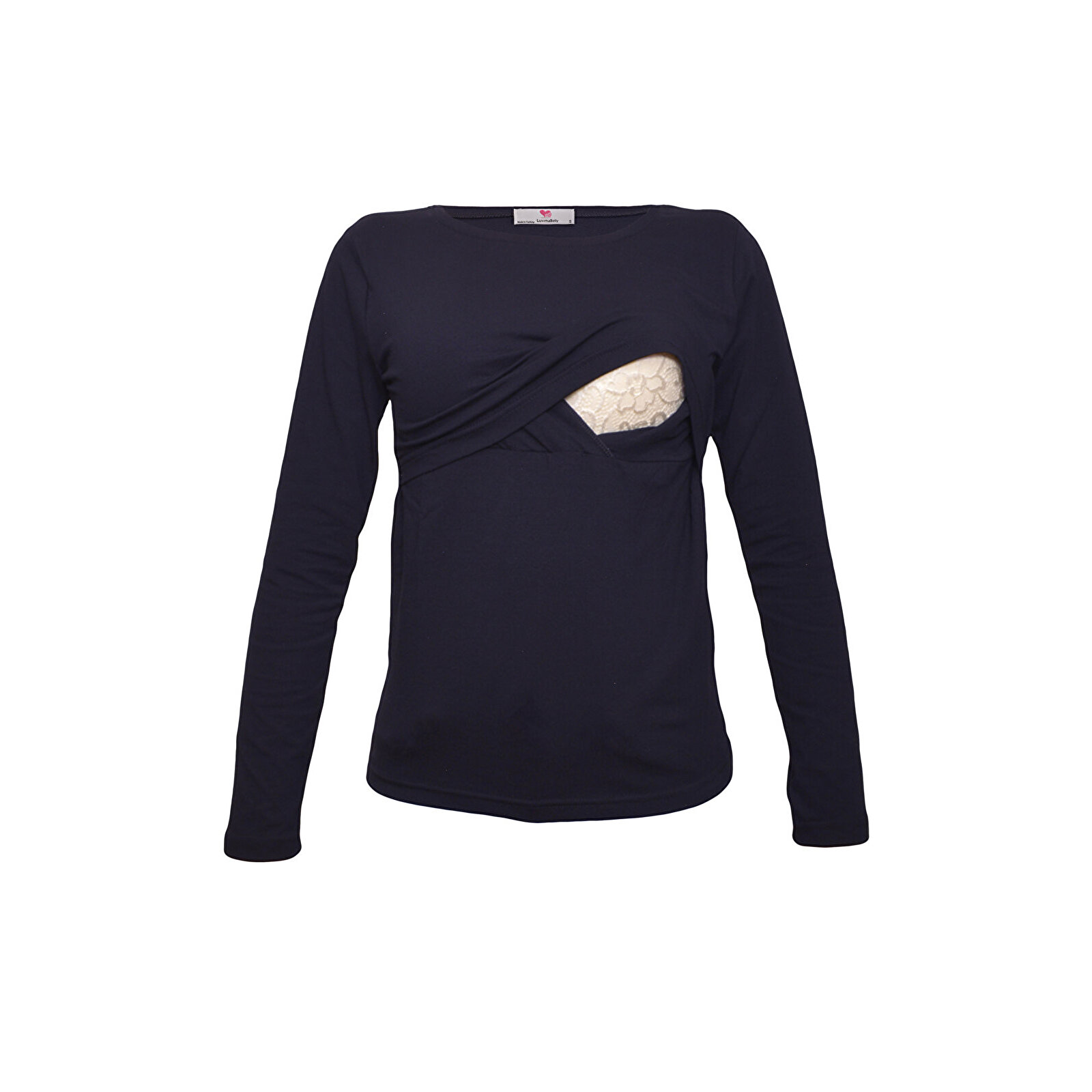 Lacivert Bisiklet Yaka Uzun Kollu Kadın Emzirme Tişört