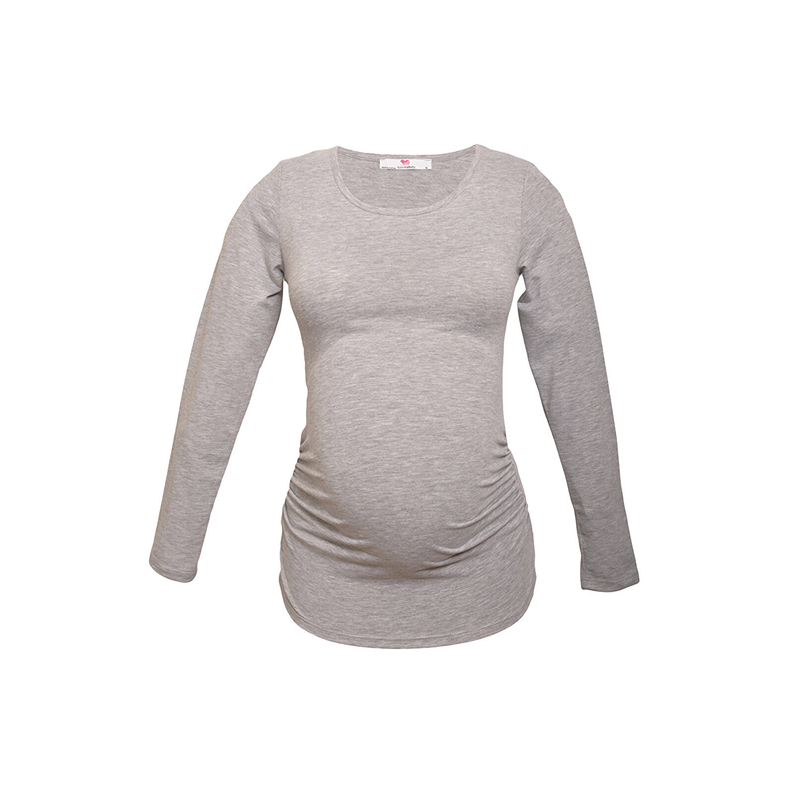 GRİ Bisiklet Yaka Uzun Kollu Kadın Hamile Tişört