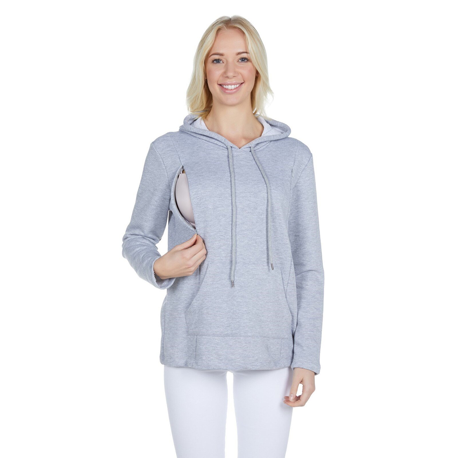 GRİ Kapüşonlu Kadın Emzirme Sweatshirt