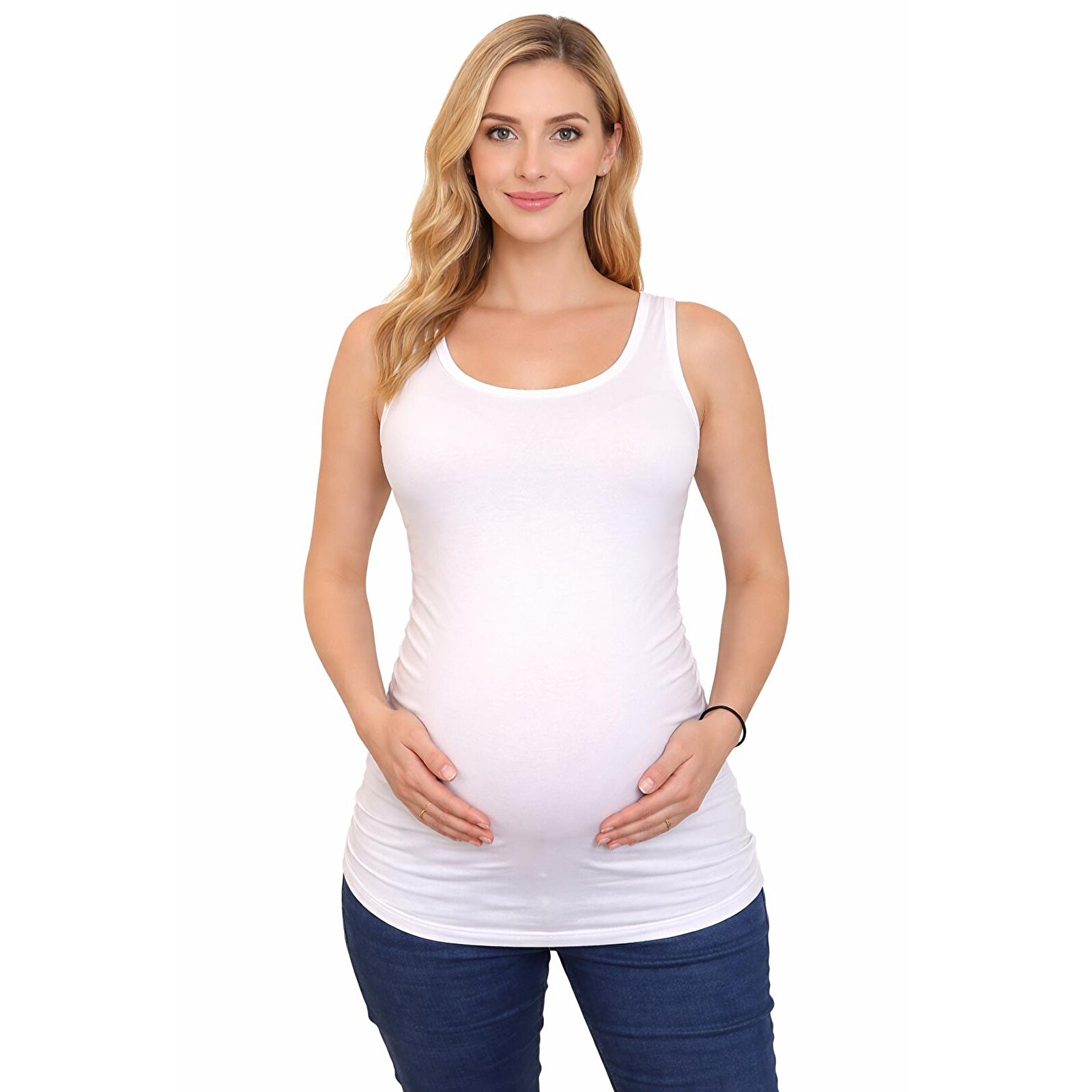 Beyaz Bisiklet Yaka Kolsuz Kadın Hamile Atlet