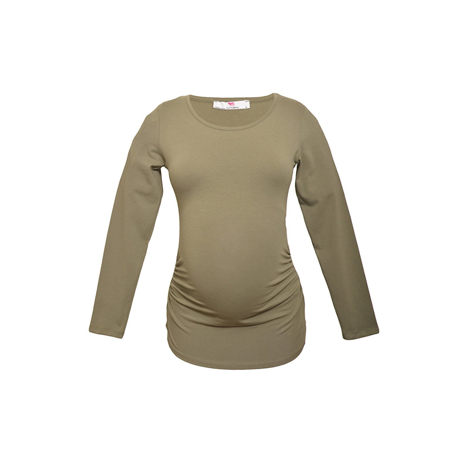 Haki Bisiklet Yaka Uzun Kollu Kadın Hamile Tişört