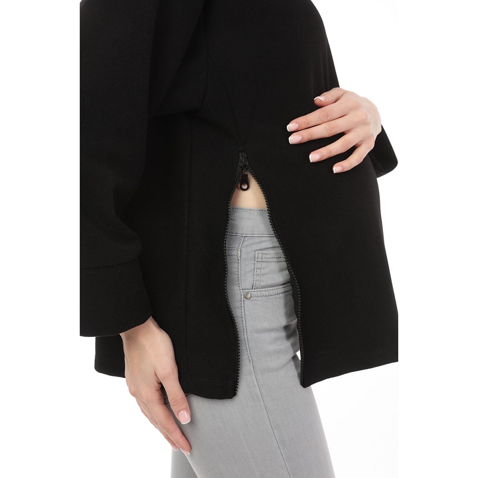 Siyah Boğazlı Uzun Kollu Kadın Hamile Sweatshirt