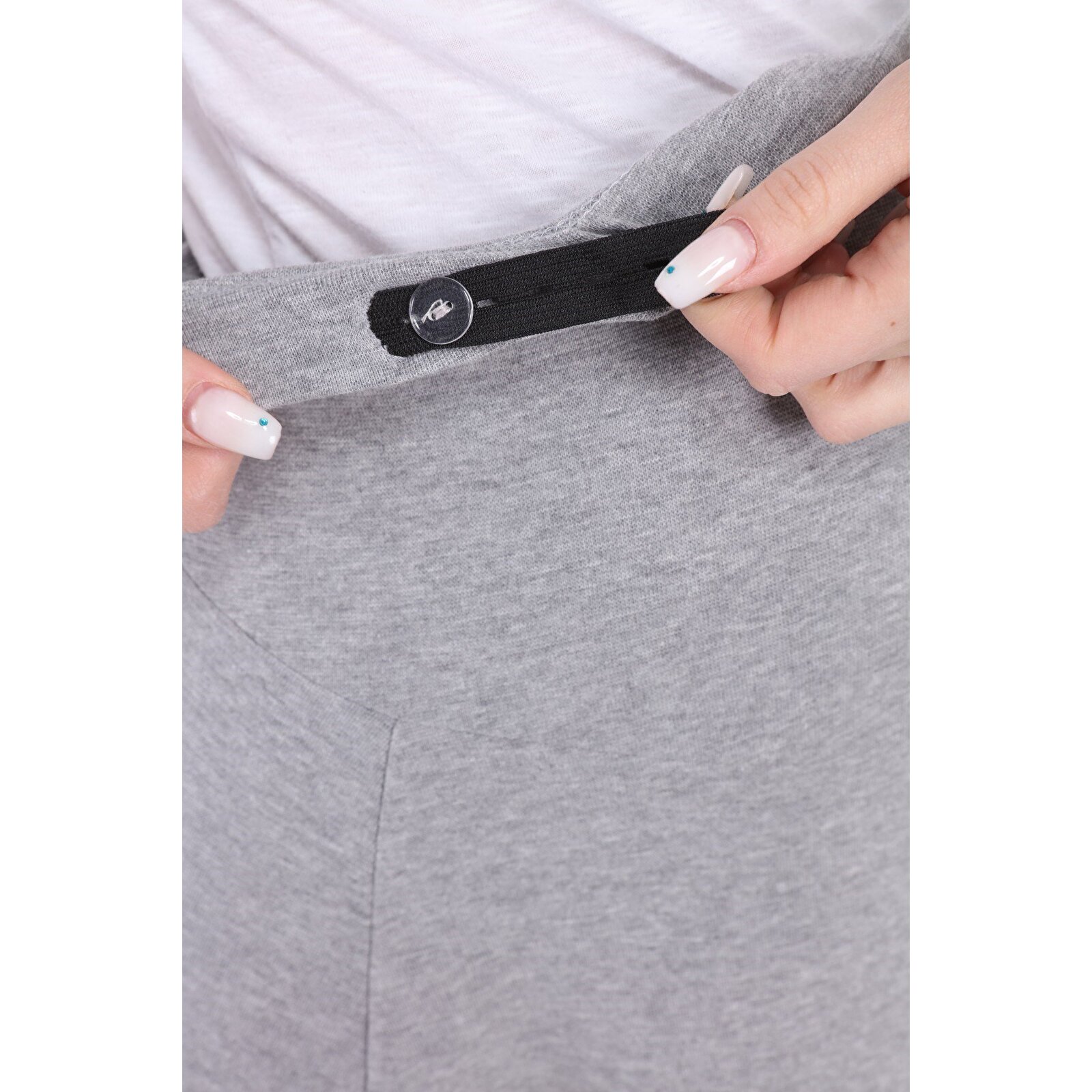 GRİ Beli Ayarlı Lastikli Kadın Uzun Hamile Etek