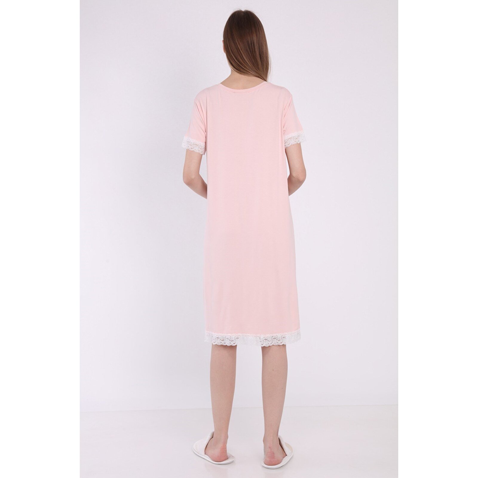 Pembe Önden Çıt Çıt Dantelli Kadın Hamile Geceliği
