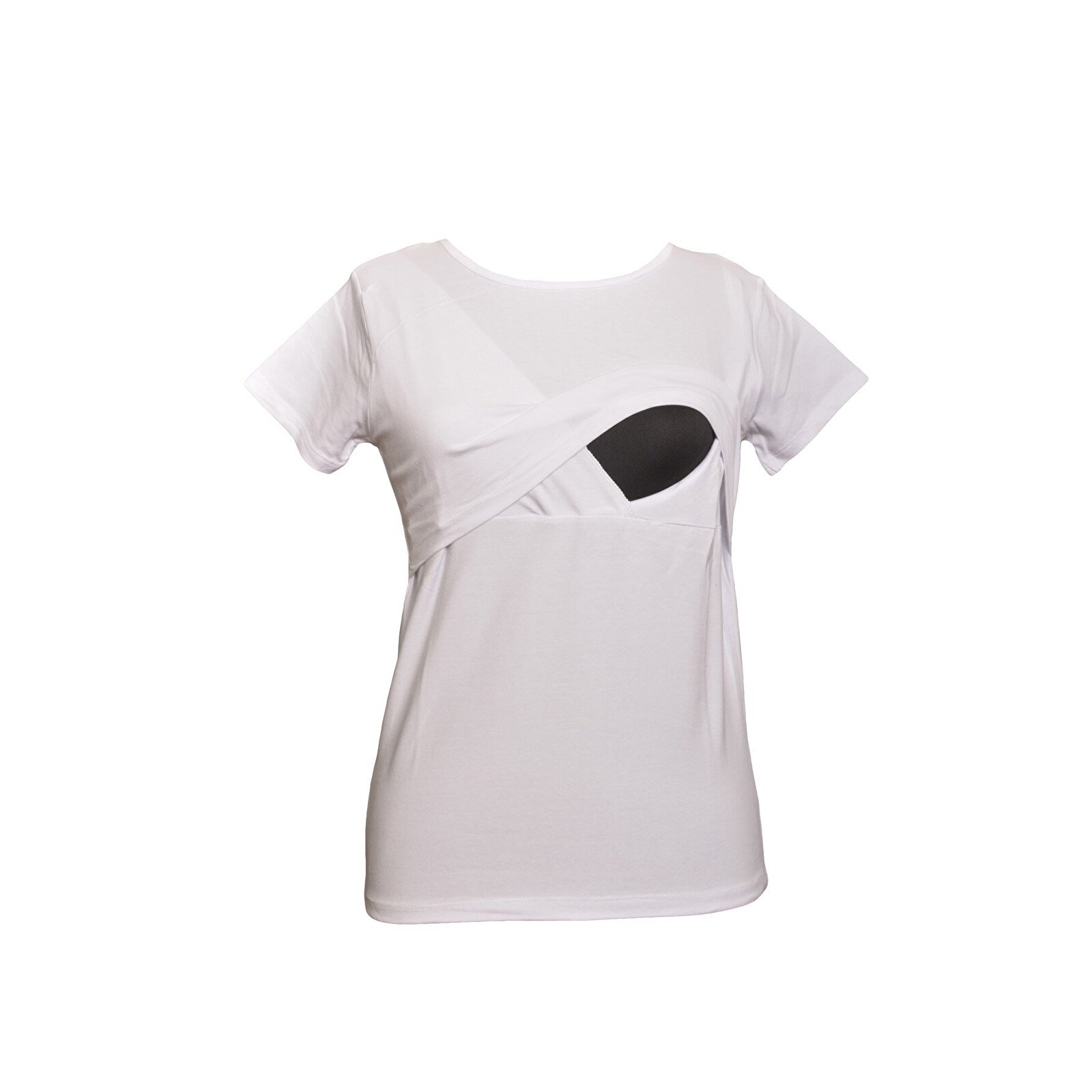 Beyaz Bisiklet Yaka Kısa Kollu Kadın Emzirme Tişört Beyaz Bisiklet Yaka Kısa Kollu Kadın Emzirme Tişört