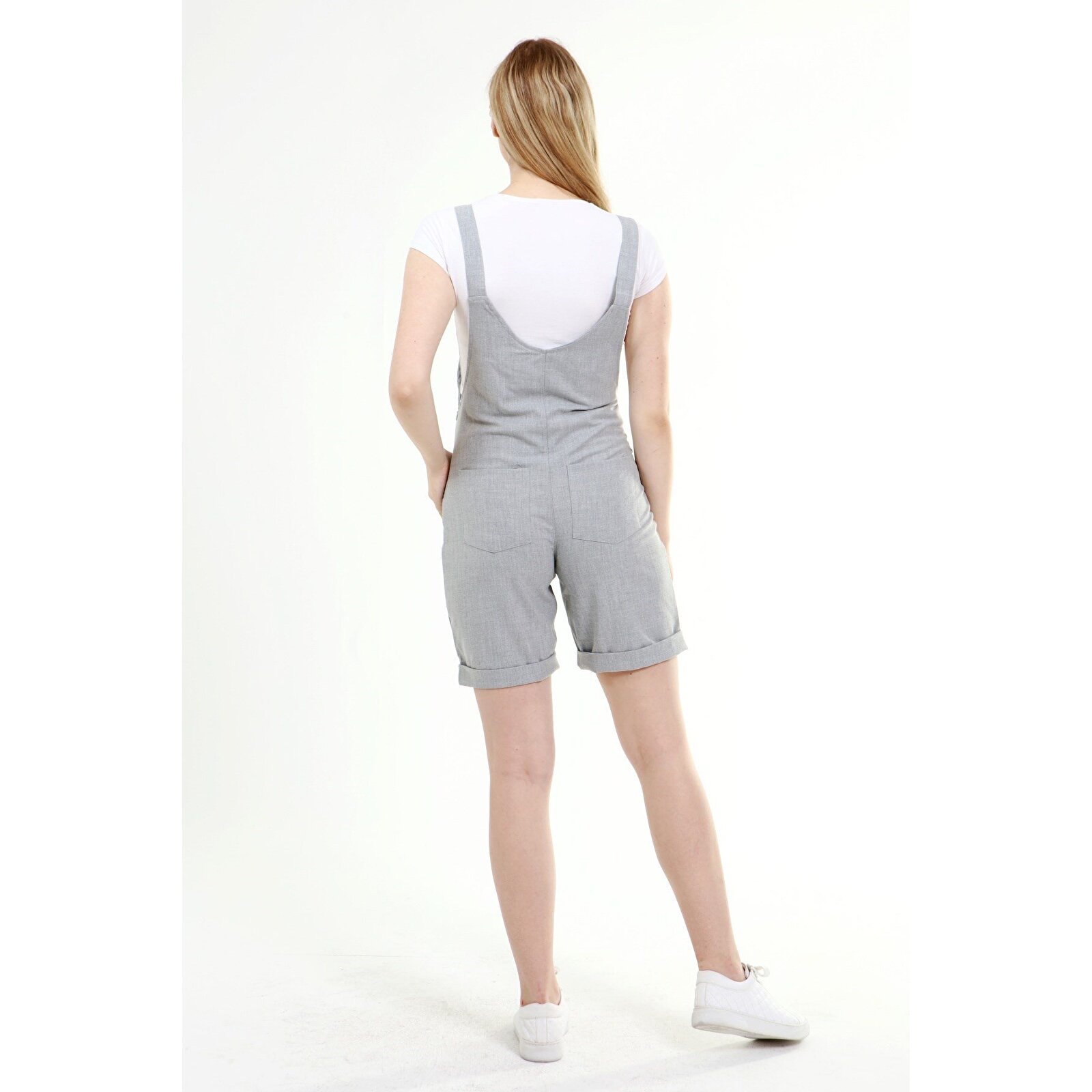 GRİ Düz Yandan Fermuarlı Kadın Hamile Salopet