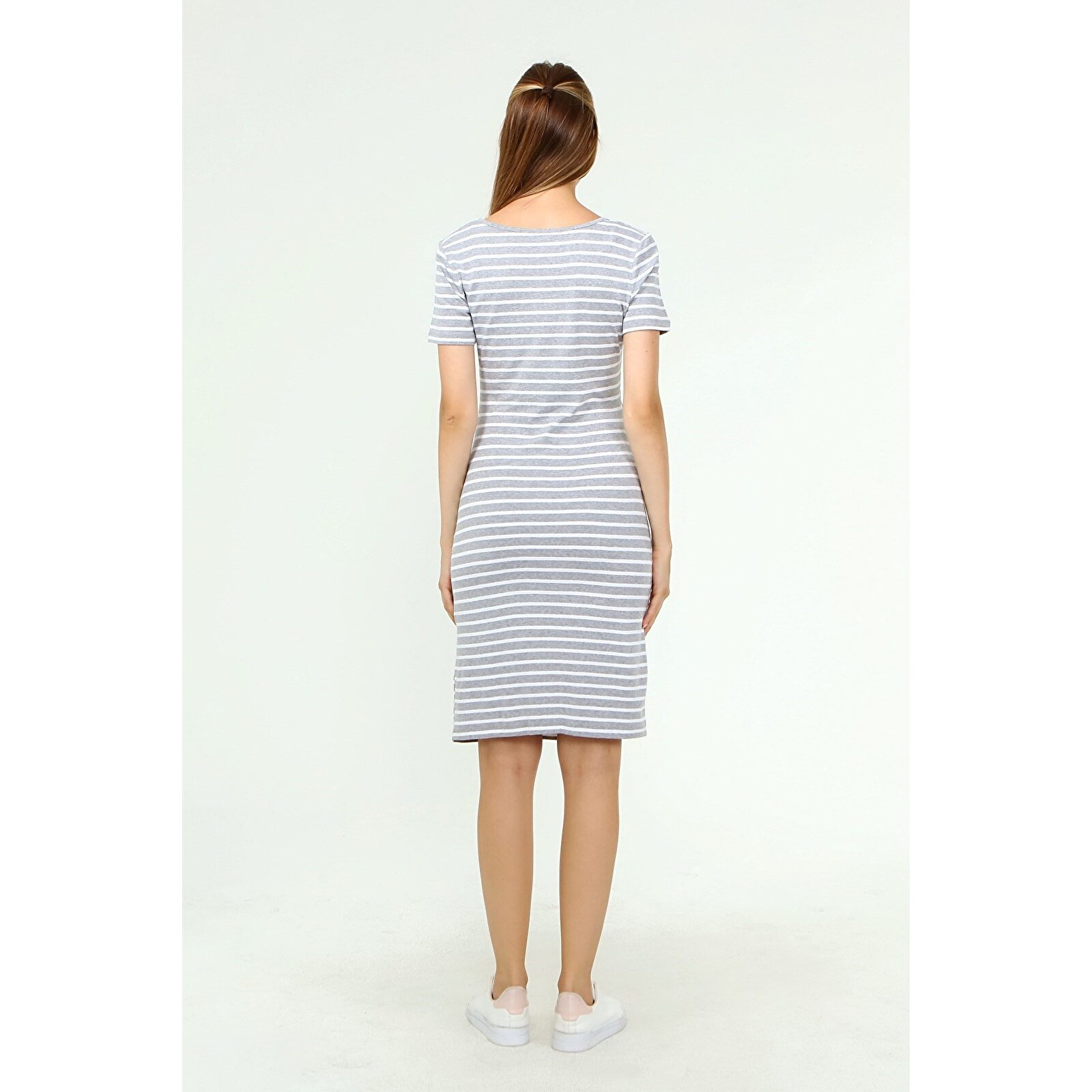 GRİ Kısa Kollu Kadın Hamile Elbise