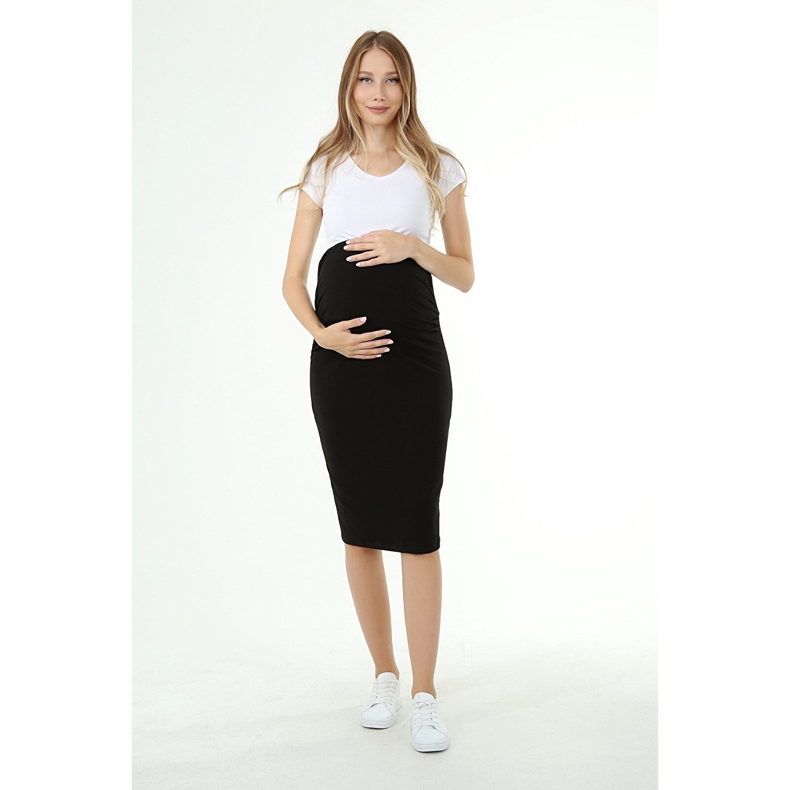 Siyah Beli Ayarlı Lastikli Kadın Kısa Hamile Etek Siyah Beli Ayarlı Lastikli Kadın Kısa Hamile Etek