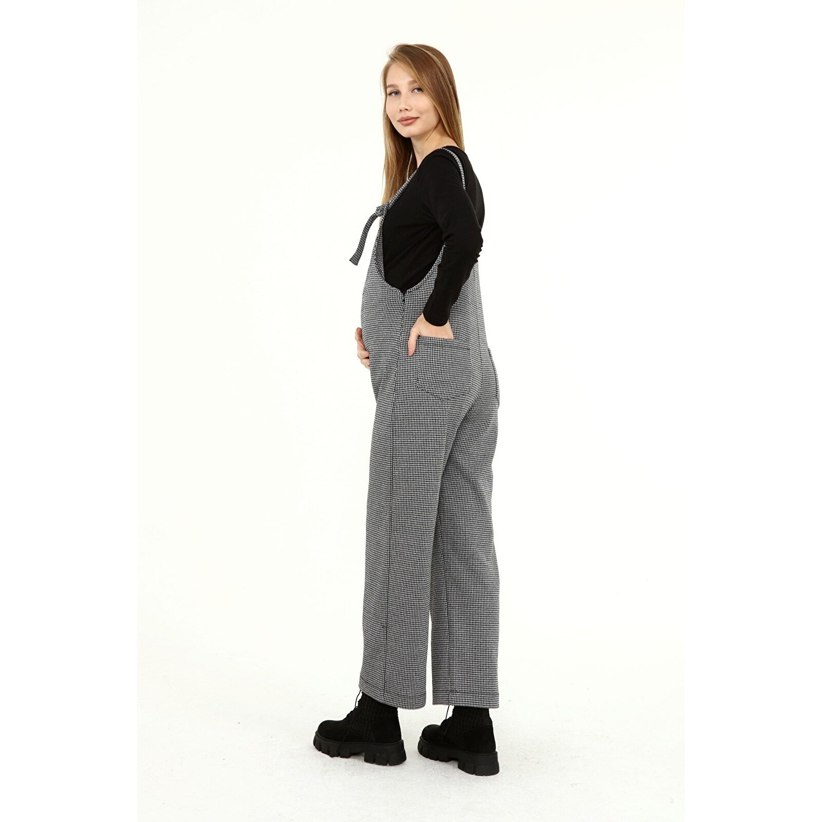 Siyah Kadın Kazayağı Desen Kışlık Hamile Salopet Siyah Kadın Kazayağı Desen Kışlık Hamile Salopet