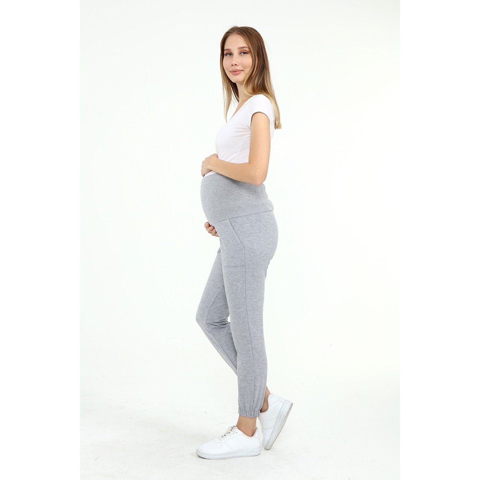 GRİ Bel Ayarlı Kadın Hamile Jogger Eşofman