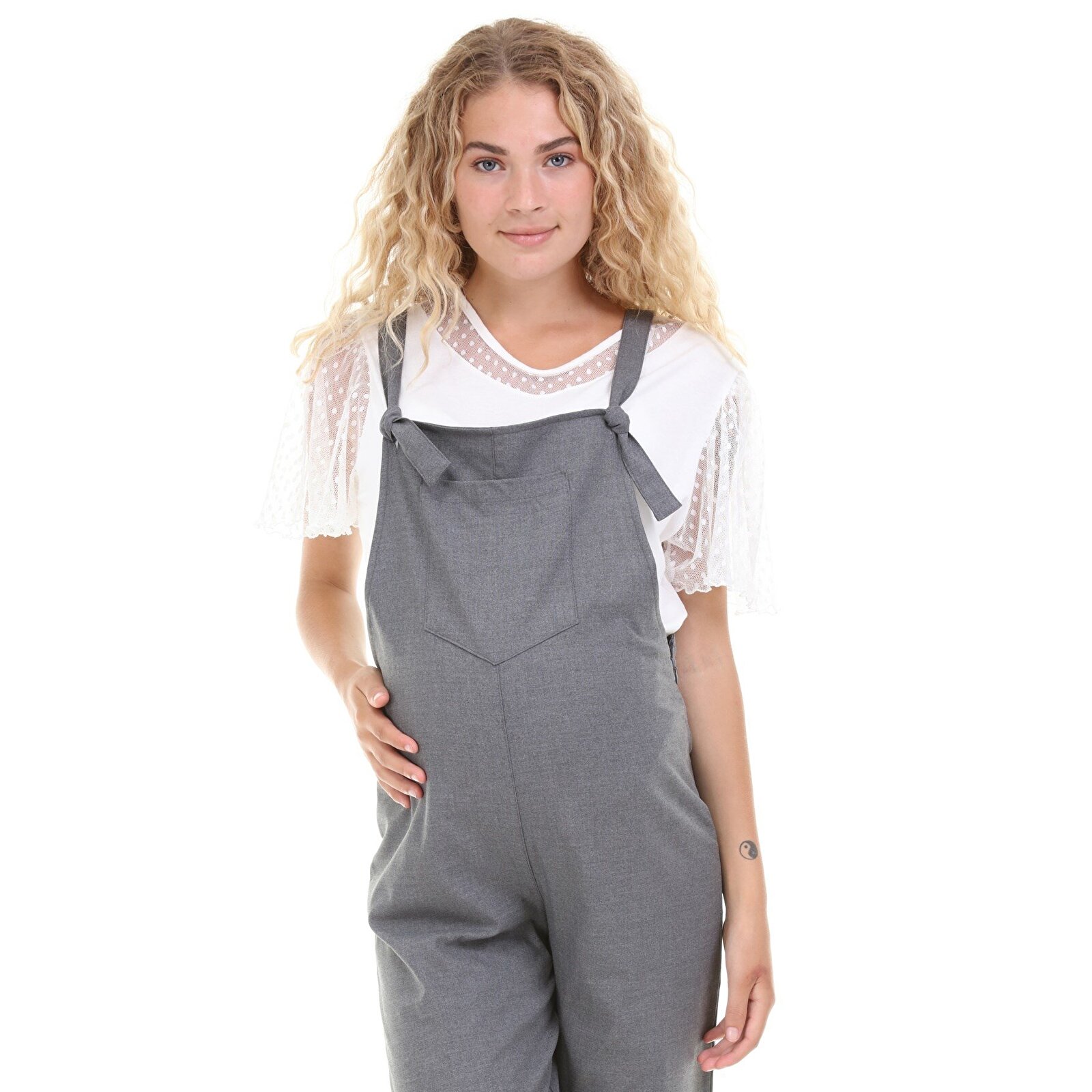 Füme Yandan Fermuar Kadın Mevsimlik Hamile Salopet