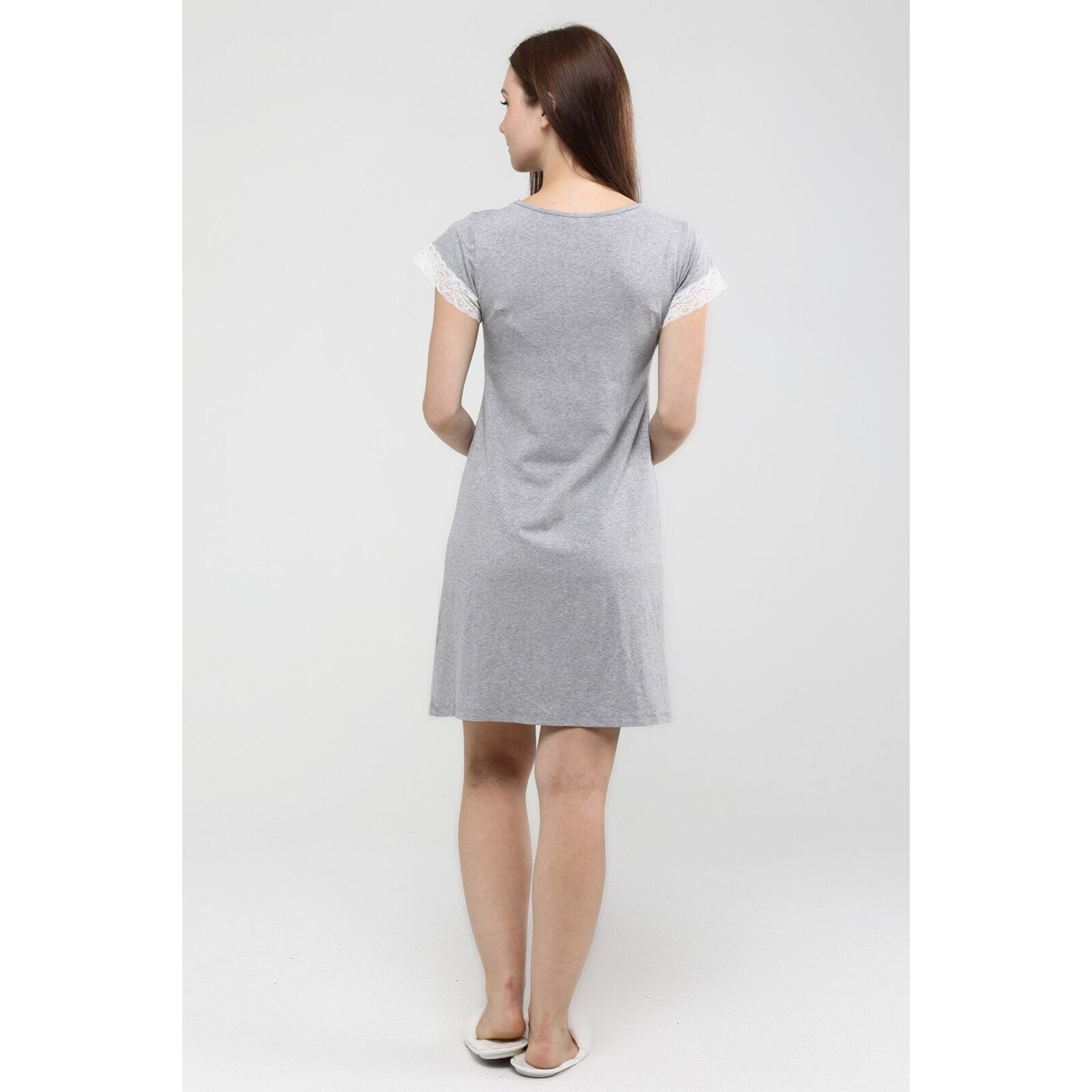 GRİ Kadın Dantelli Önden Bölmeli Hamile Geceliği