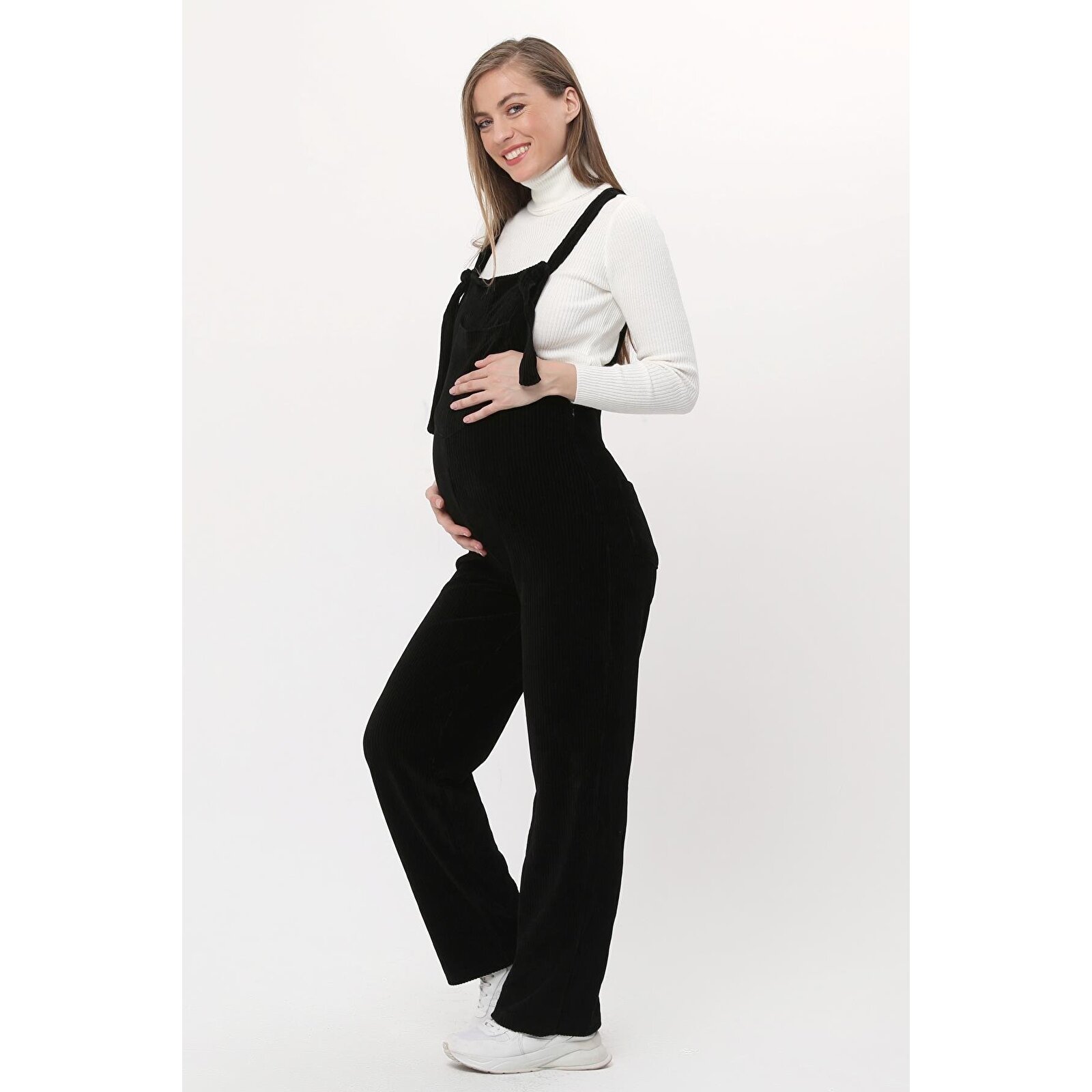 Siyah Kadın Kışlık Kadife Hamile Salopet