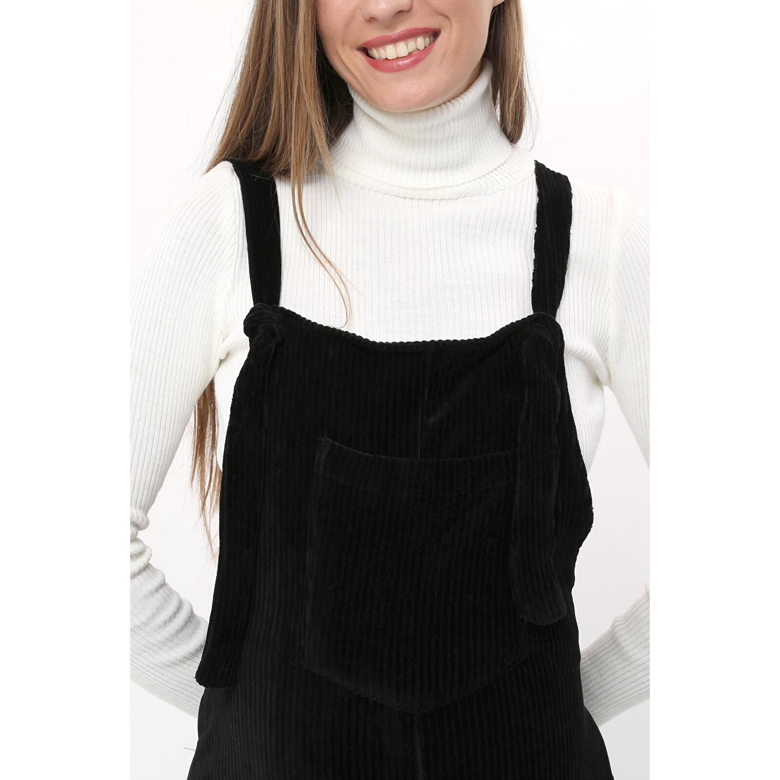 Siyah Kadın Kışlık Kadife Hamile Salopet