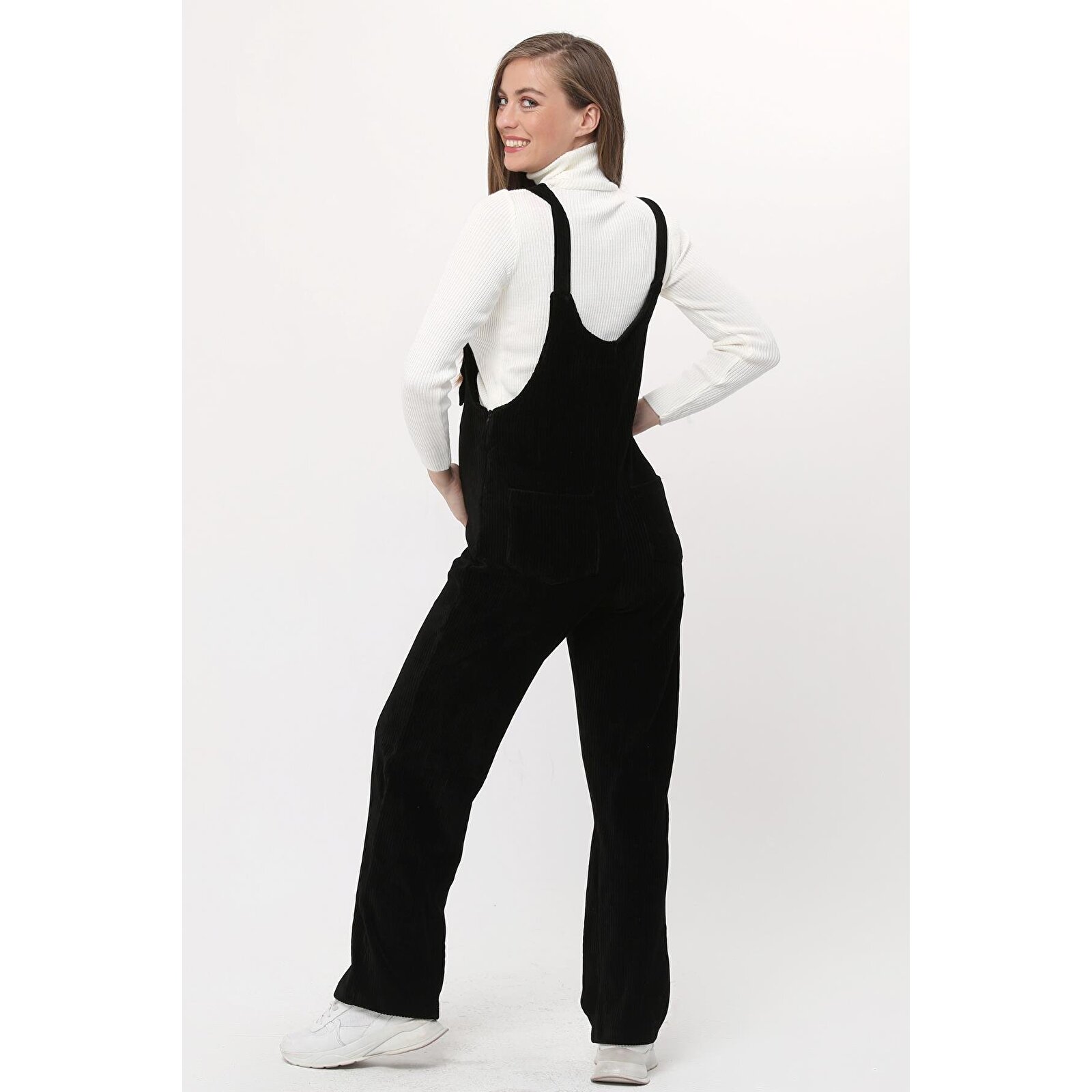 Siyah Kadın Kışlık Kadife Hamile Salopet