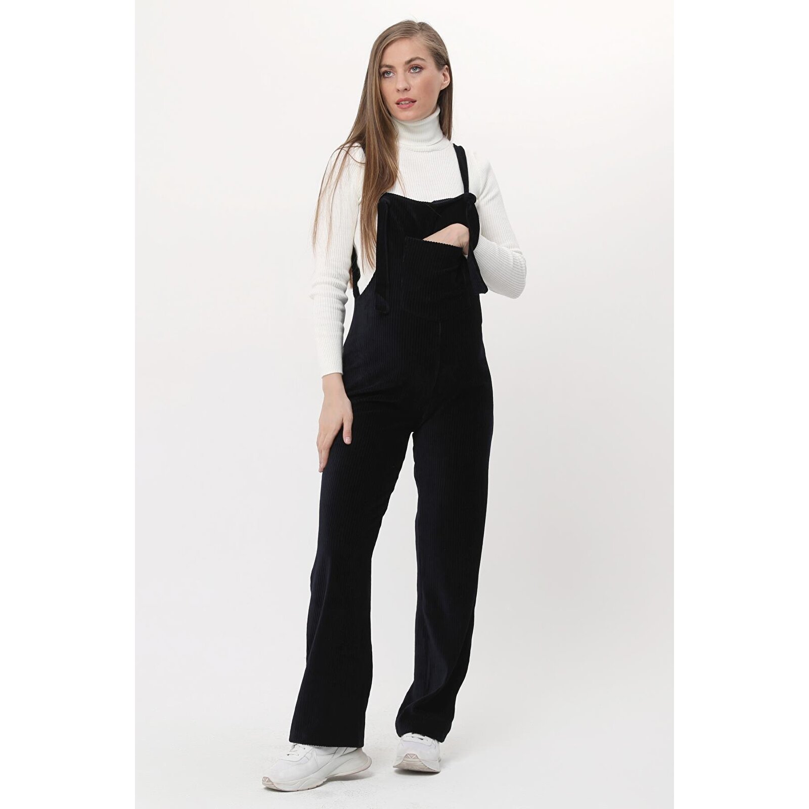 Lacivert Kadın Kışlık Kadife Hamile Salopet