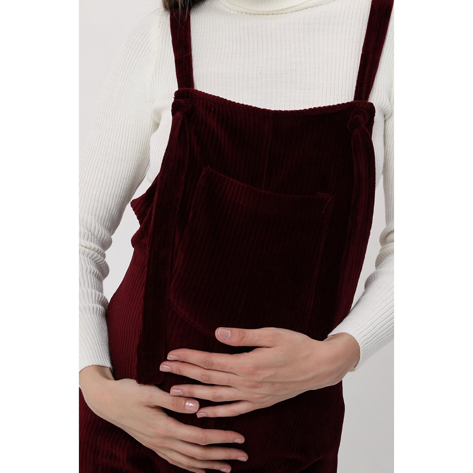 Bordo Kadın Kışlık Kadife Hamile Salopet