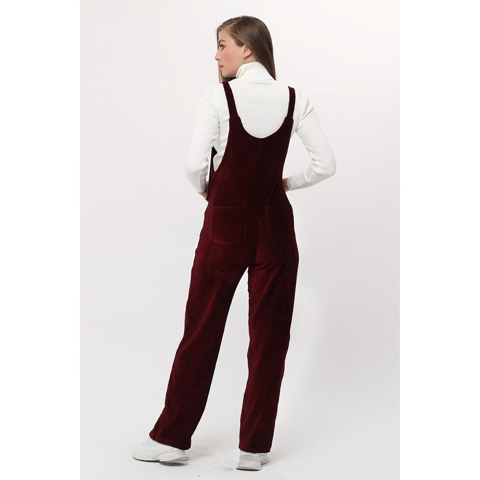 Bordo Kadın Kışlık Kadife Hamile Salopet